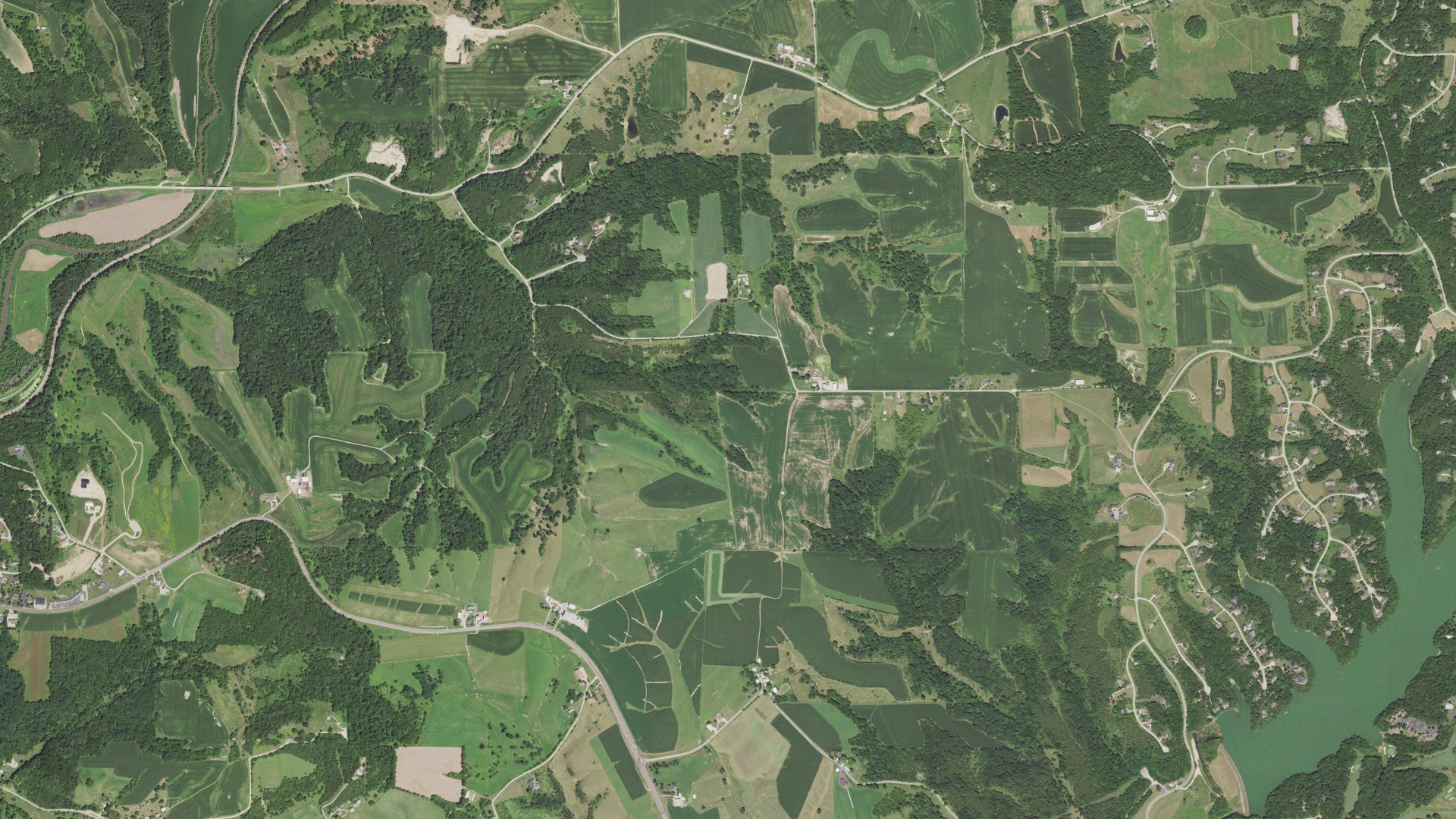 Aerial view of land around East Galena, Illinois