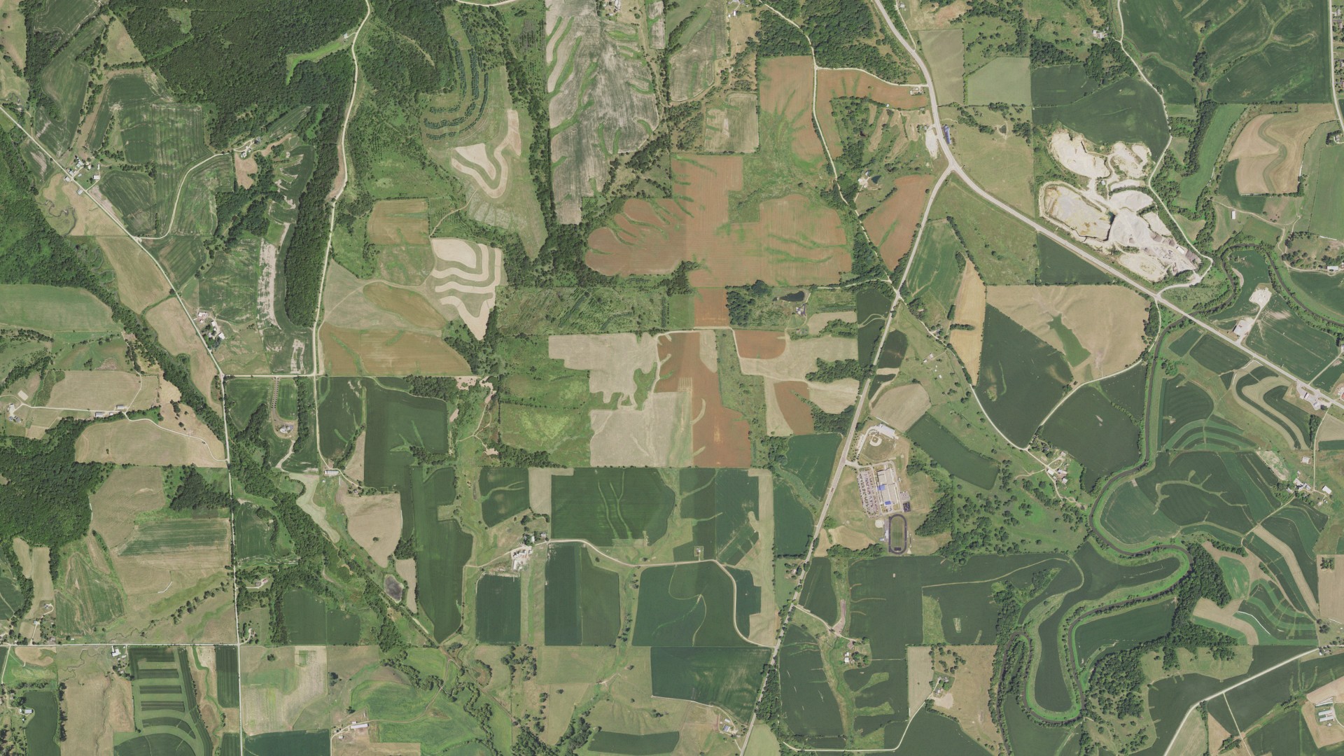 Aerial view of land around Elizabeth, Illinois
