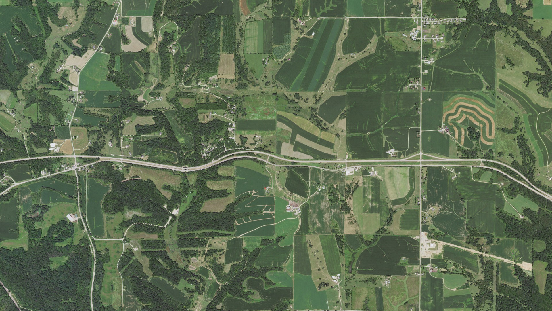 Aerial view of land around Menominee, Illinois