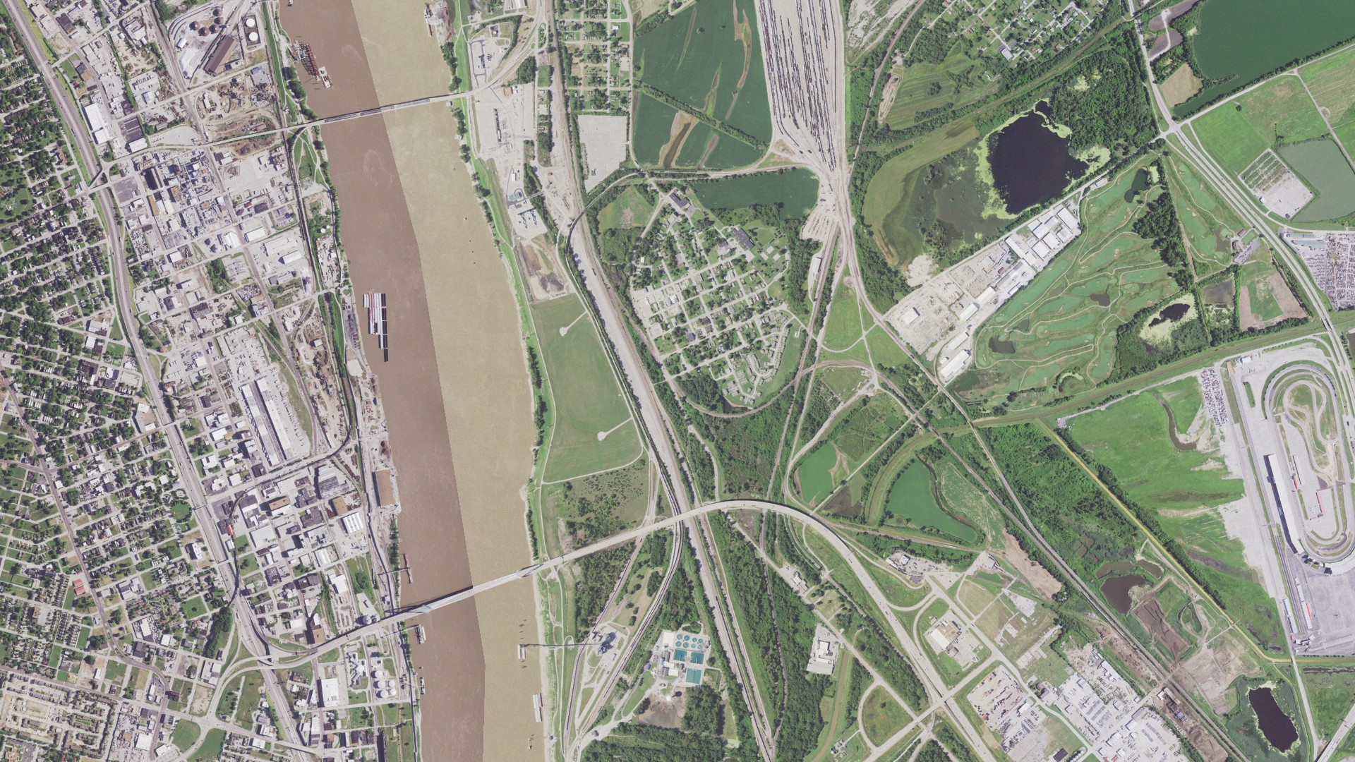 Aerial view of land around Brooklyn, Illinois