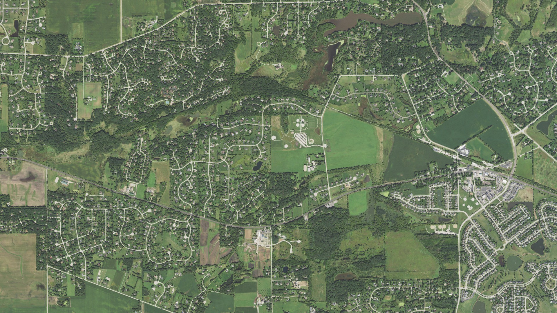 Natural-color aerial photograph of land around Kane County, Illinois