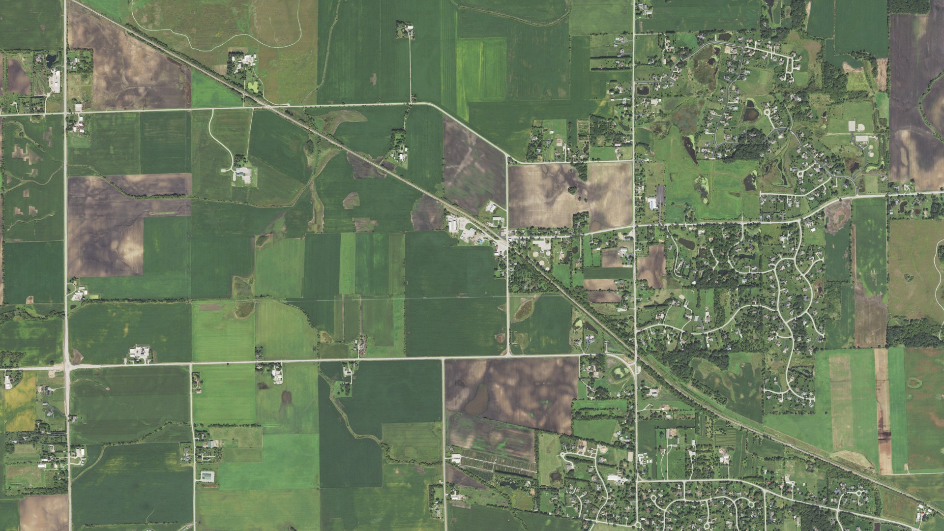Aerial view of land around Plato, Illinois