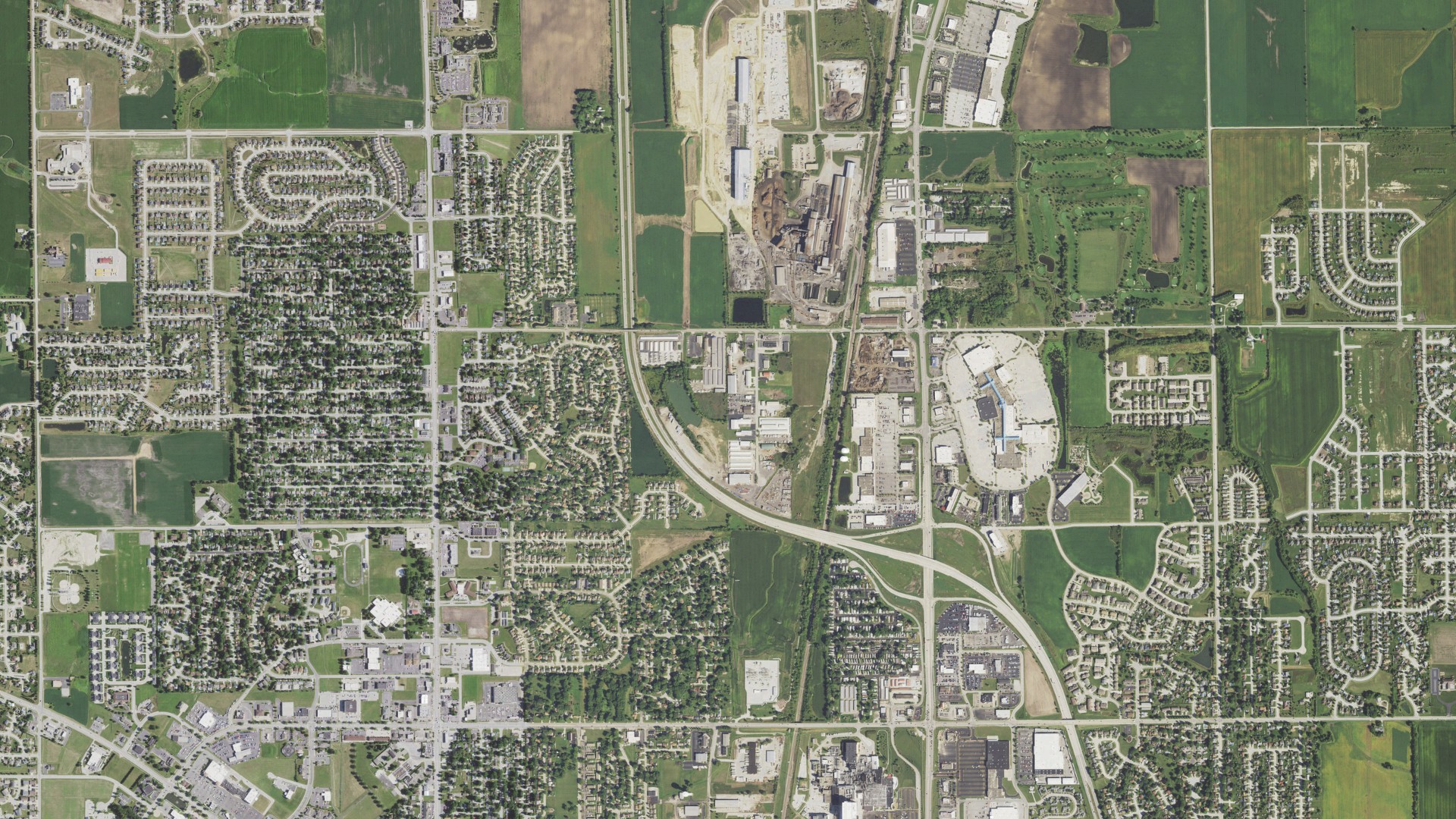 Natural-color aerial photograph of land around Bourbonnais, Illinois