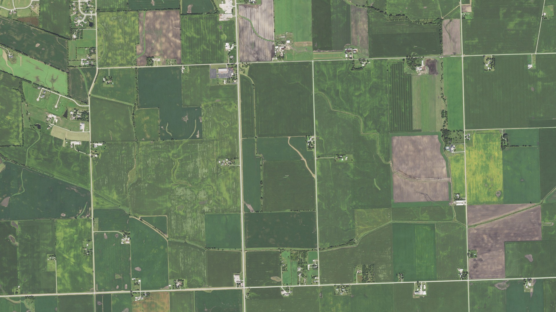 Aerial view of land around Kendall, Illinois