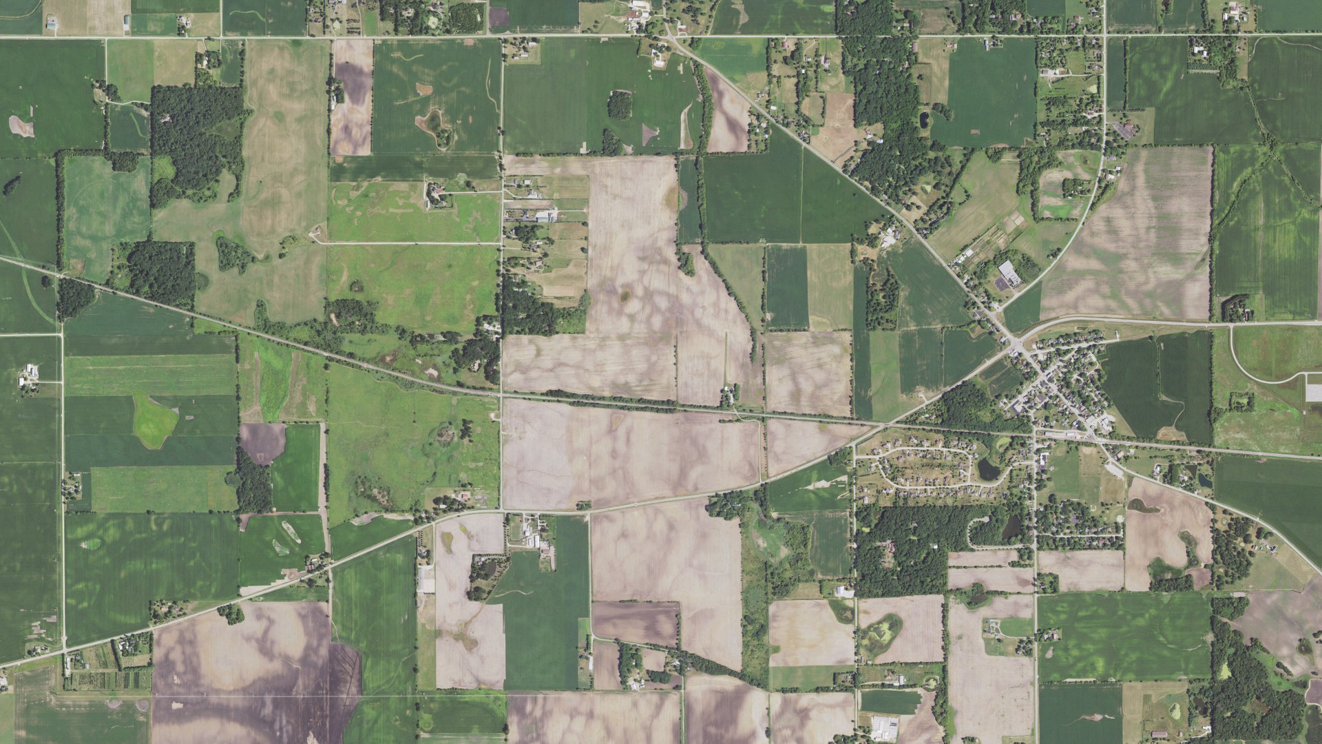 Aerial view of land around Burlington, Illinois