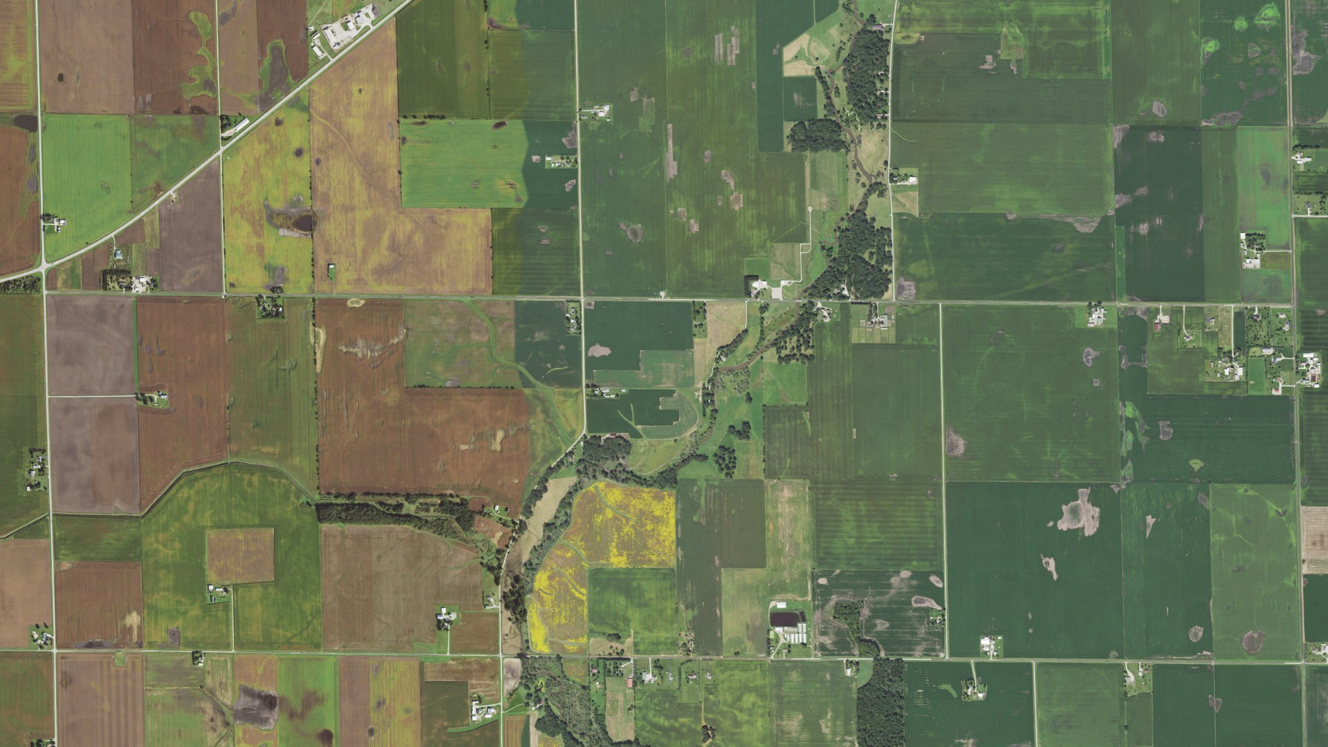Aerial view of land around Adams, Illinois