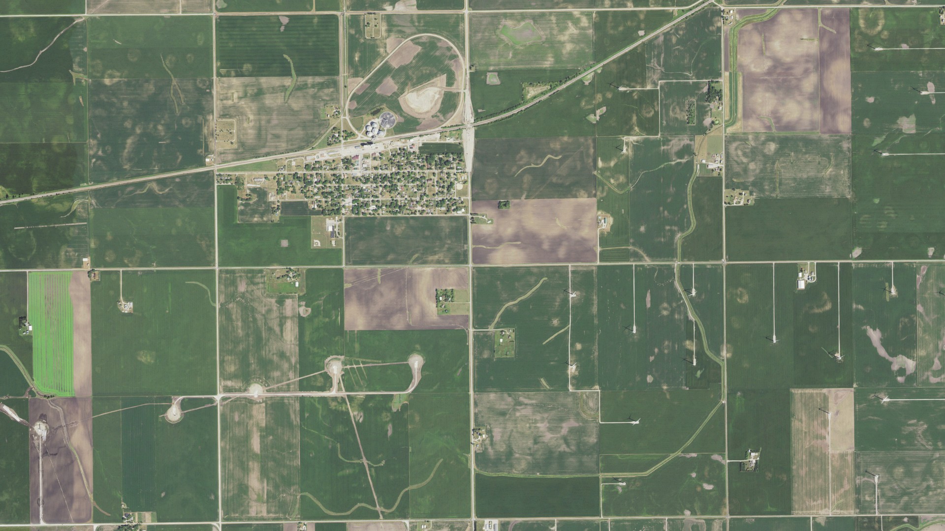 Natural-color aerial photograph of land around Allen, Illinois