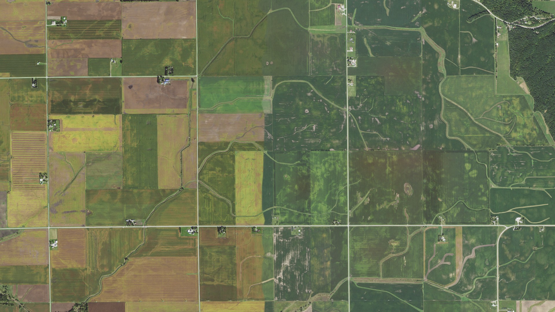 Aerial view of land around Fall River, Illinois