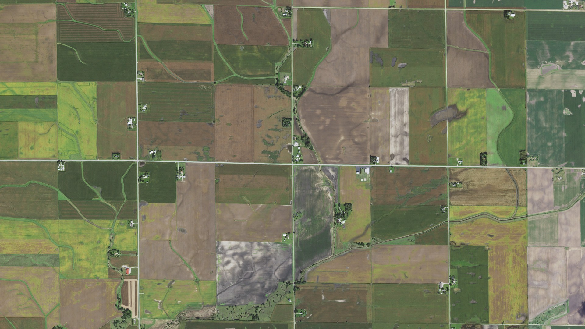 Aerial view of land around Waltham, Illinois