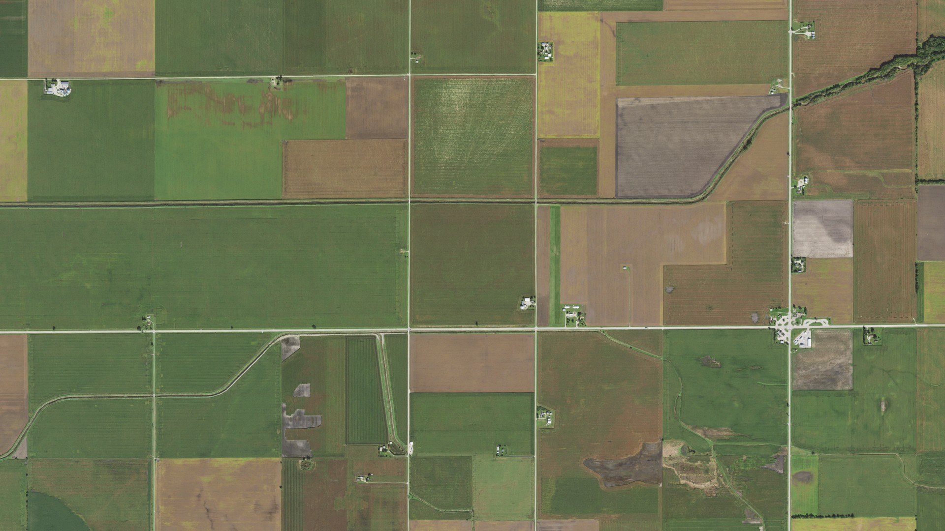 Aerial view of land around Viola, Illinois