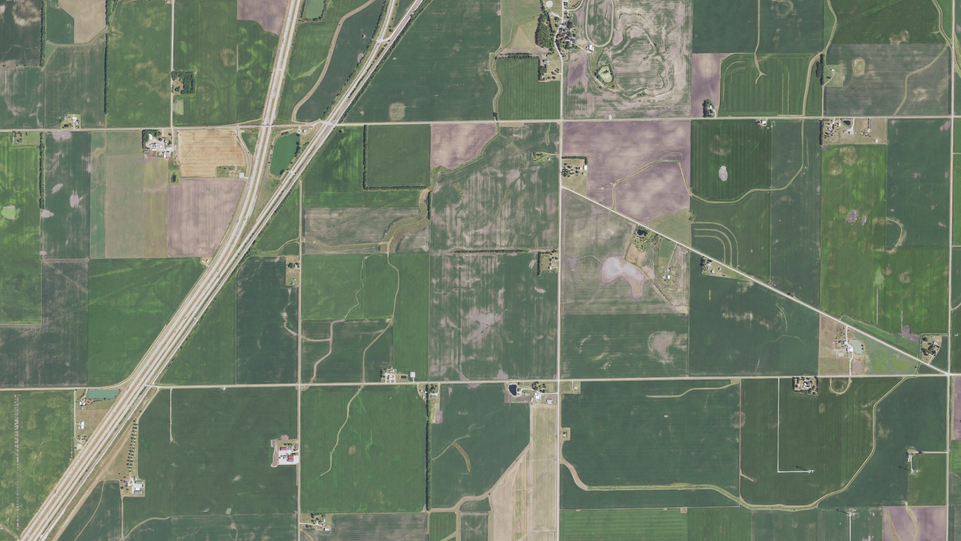 Aerial view of land around Odell, Illinois