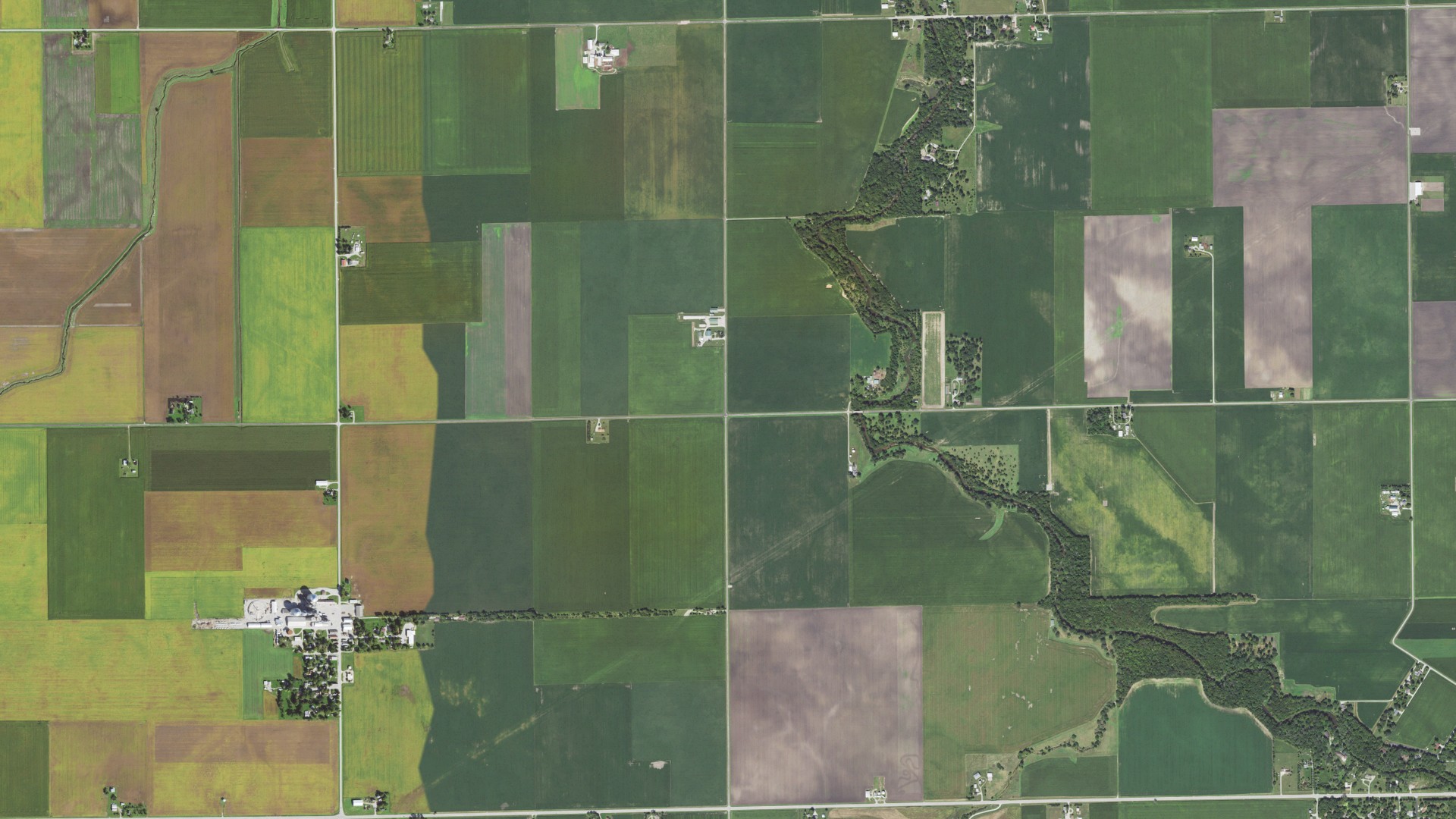 Aerial view of land around Rooks Creek, Illinois