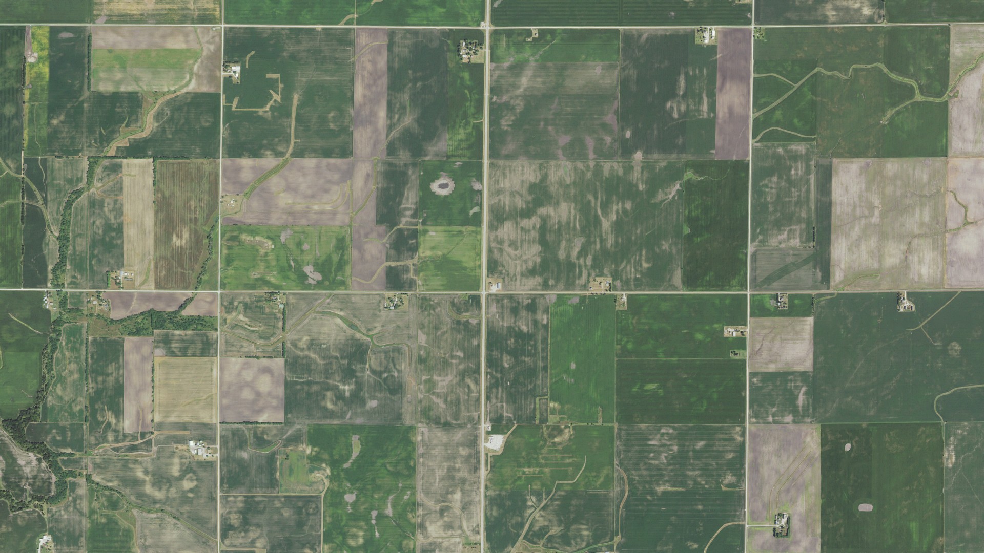 Aerial view of land around Sunbury, Illinois
