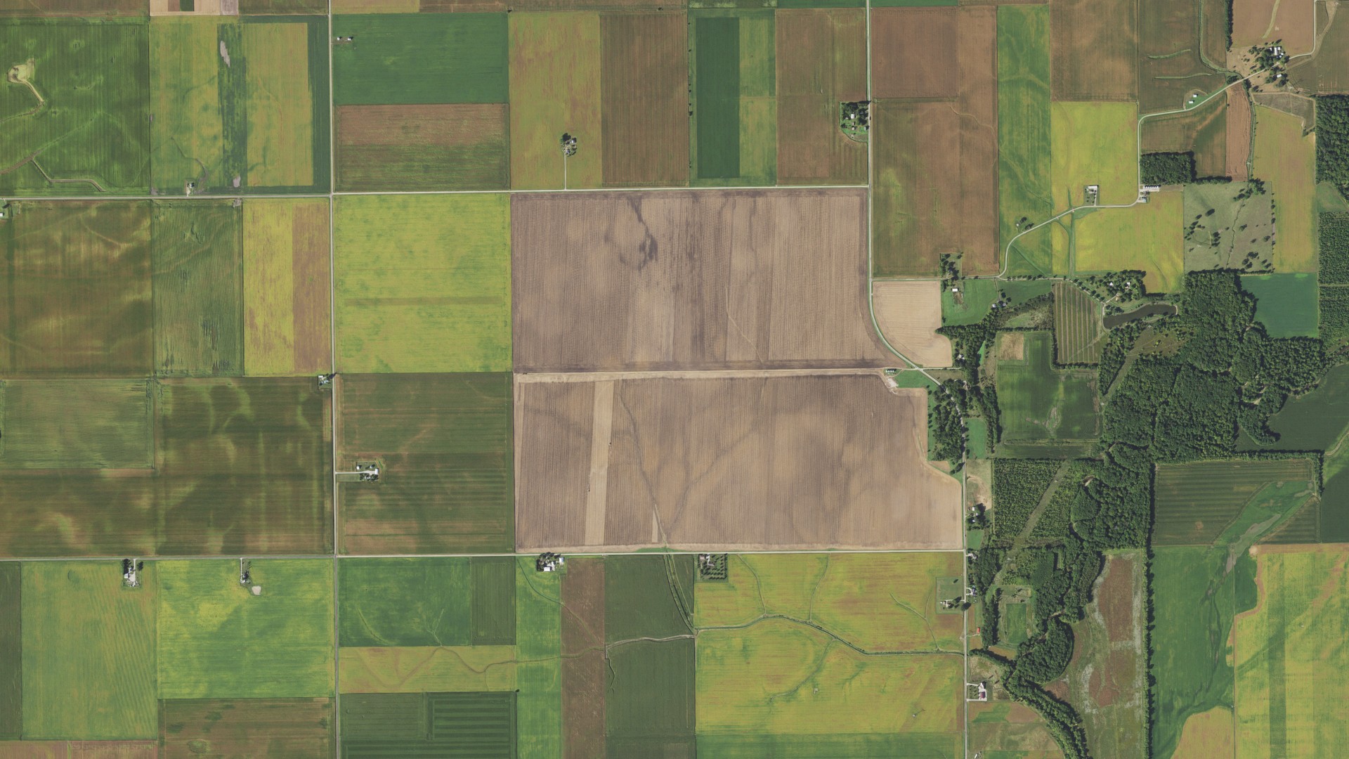 Aerial view of land around Aetna, Illinois