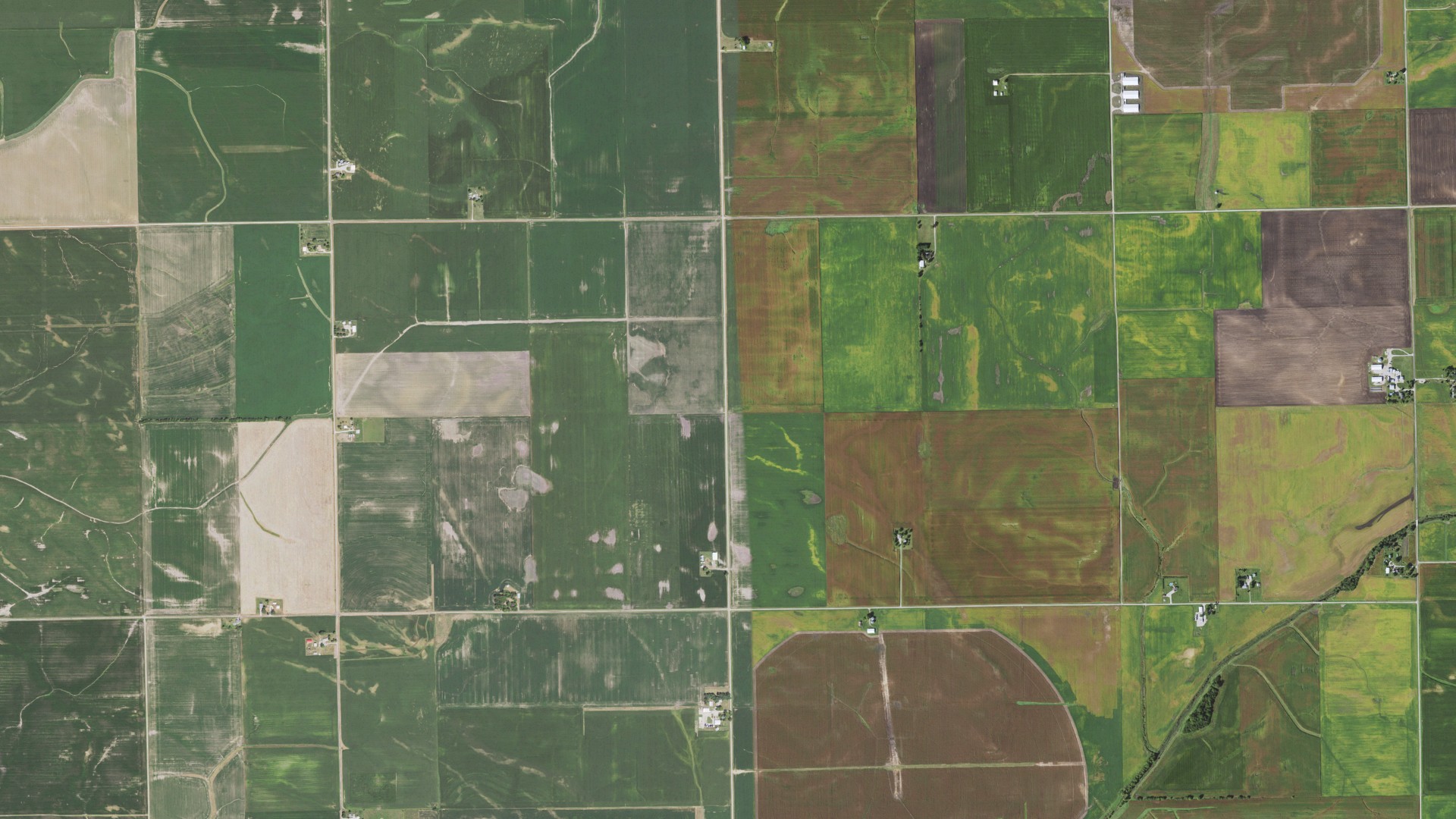 Aerial view of land around Prairie Creek, Illinois