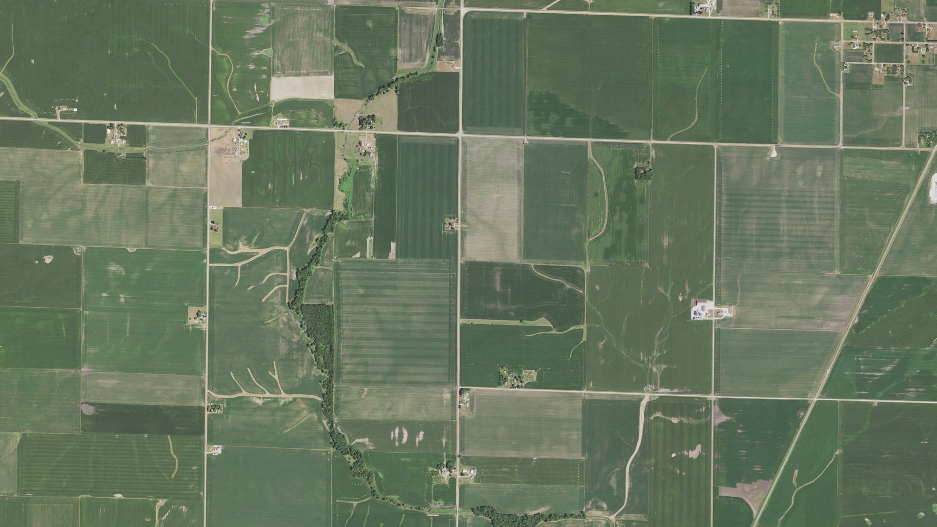 Aerial view of land around Prairie City, Illinois
