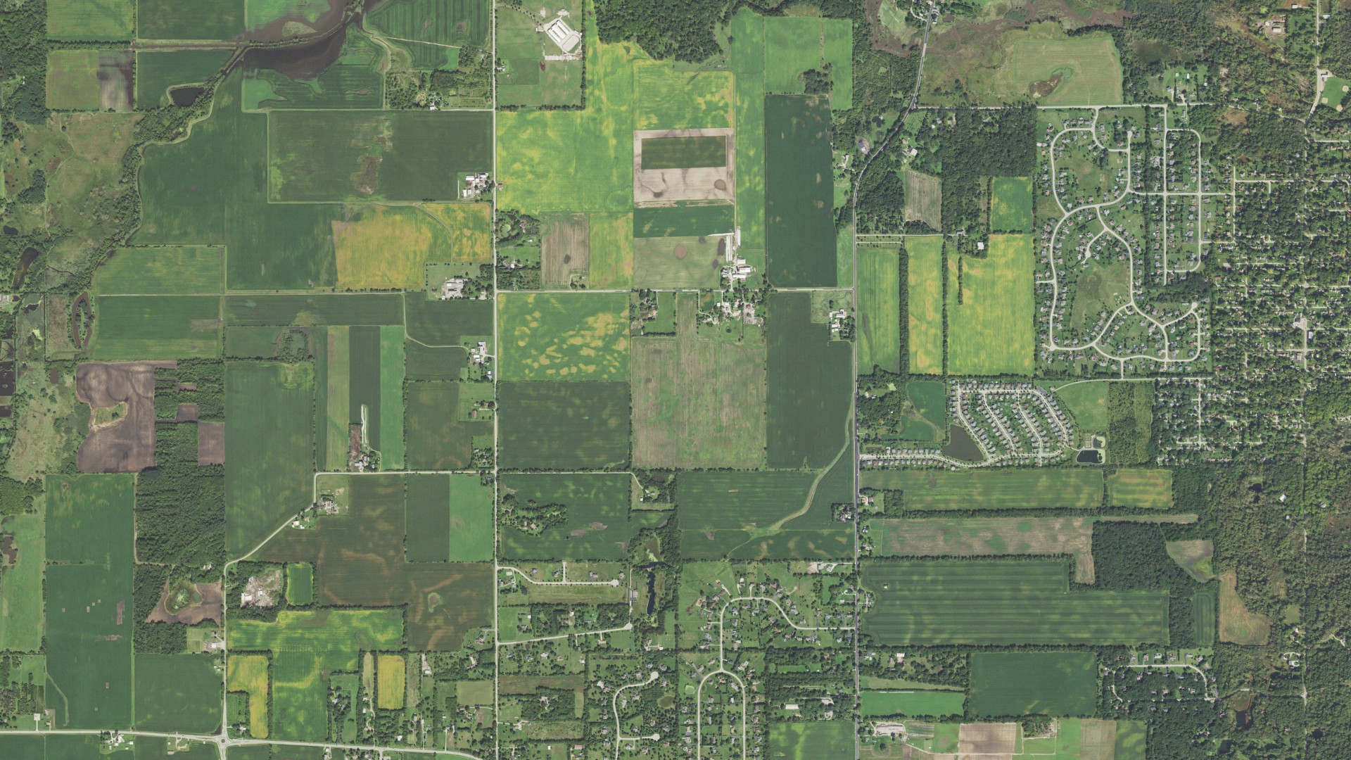 Aerial view of land around Greenwood, Illinois