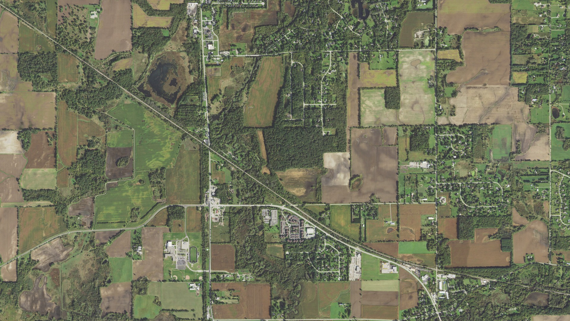 Aerial view of land around Richmond, Illinois