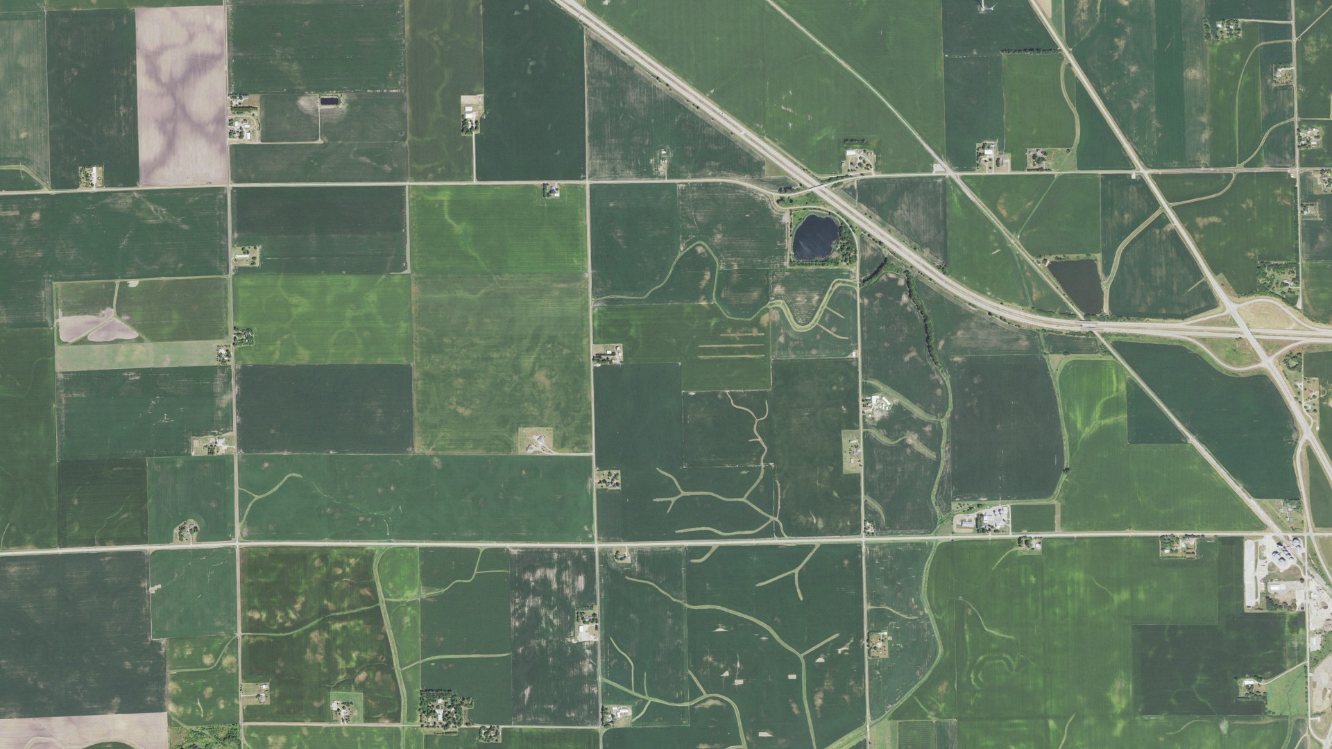Aerial view of land around Dry Grove, Illinois
