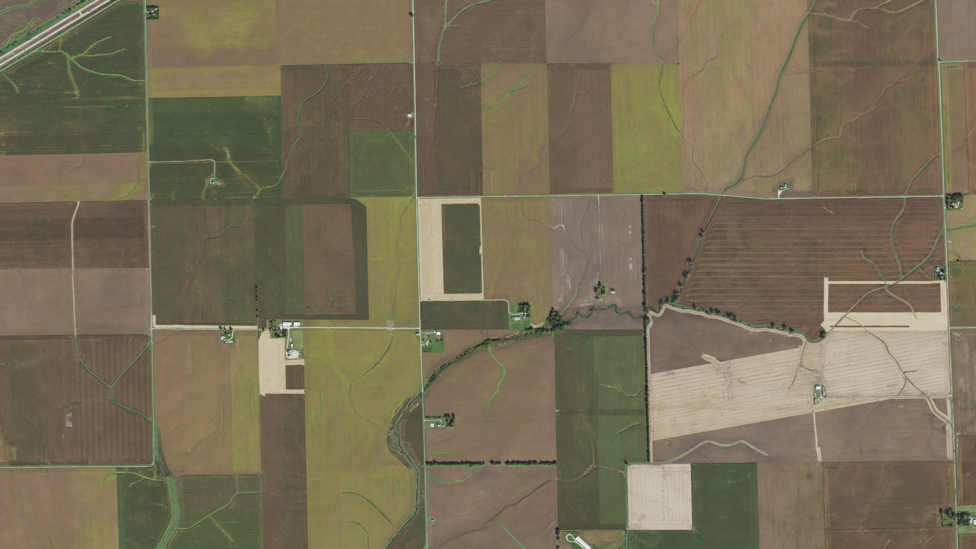 Aerial view of land around Funks Grove, Illinois