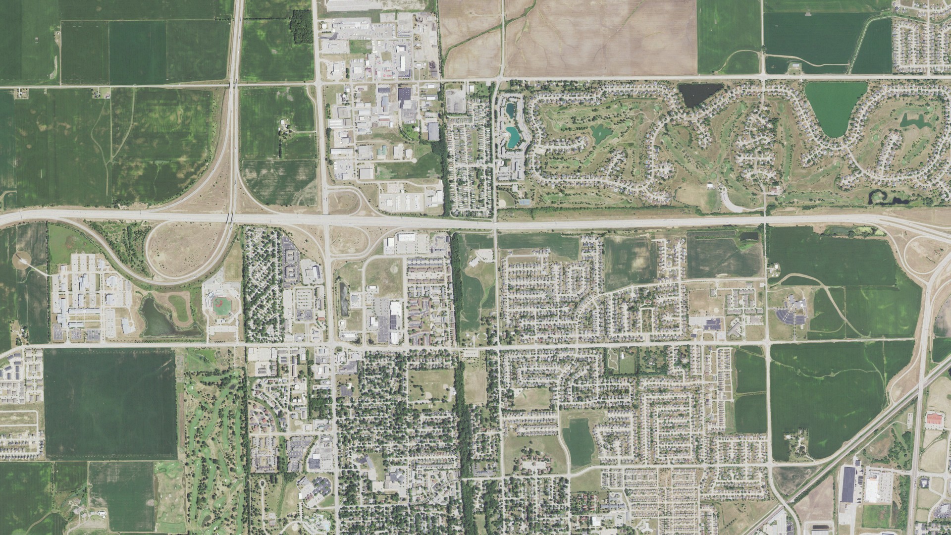 Natural-color aerial photograph of land around Normal, Illinois