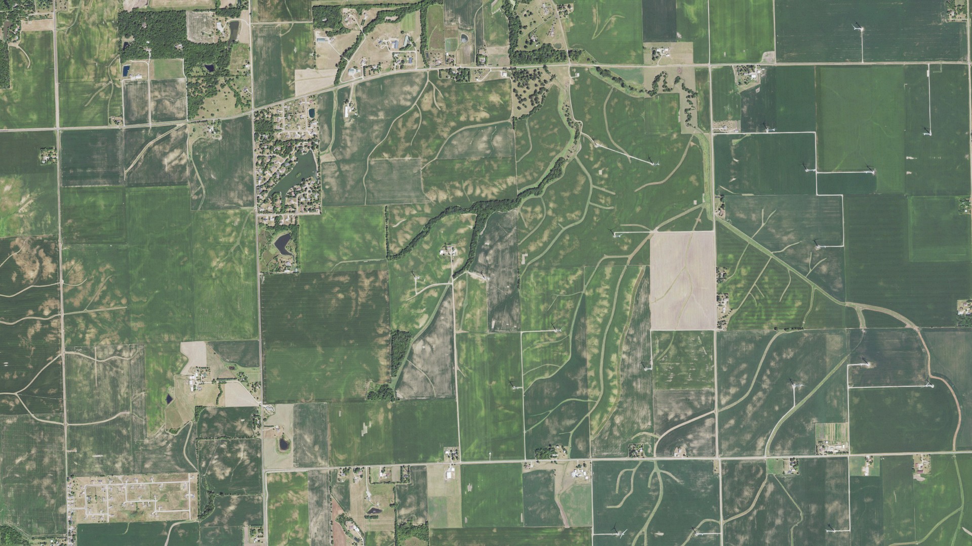 Natural-color aerial photograph of land around White Oak, Illinois