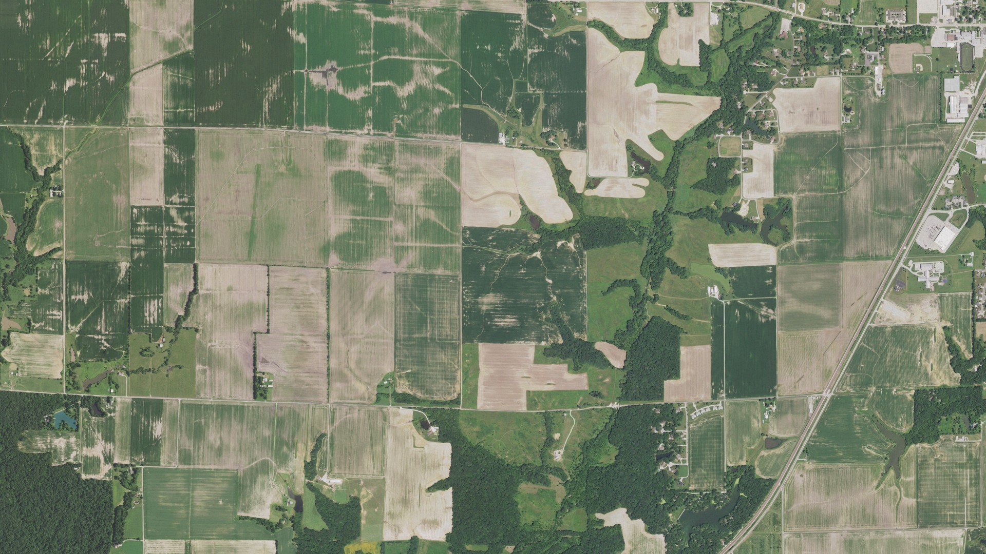 Natural-color aerial photograph of land around Macoupin County, Illinois