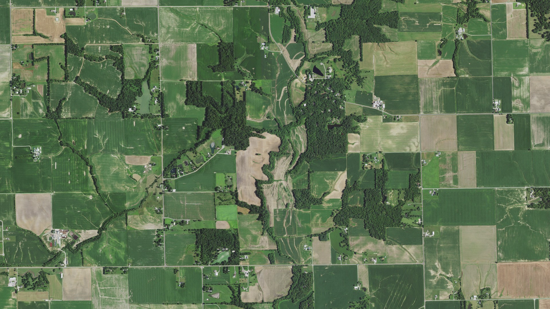 Aerial view of land around Helvetia, Illinois