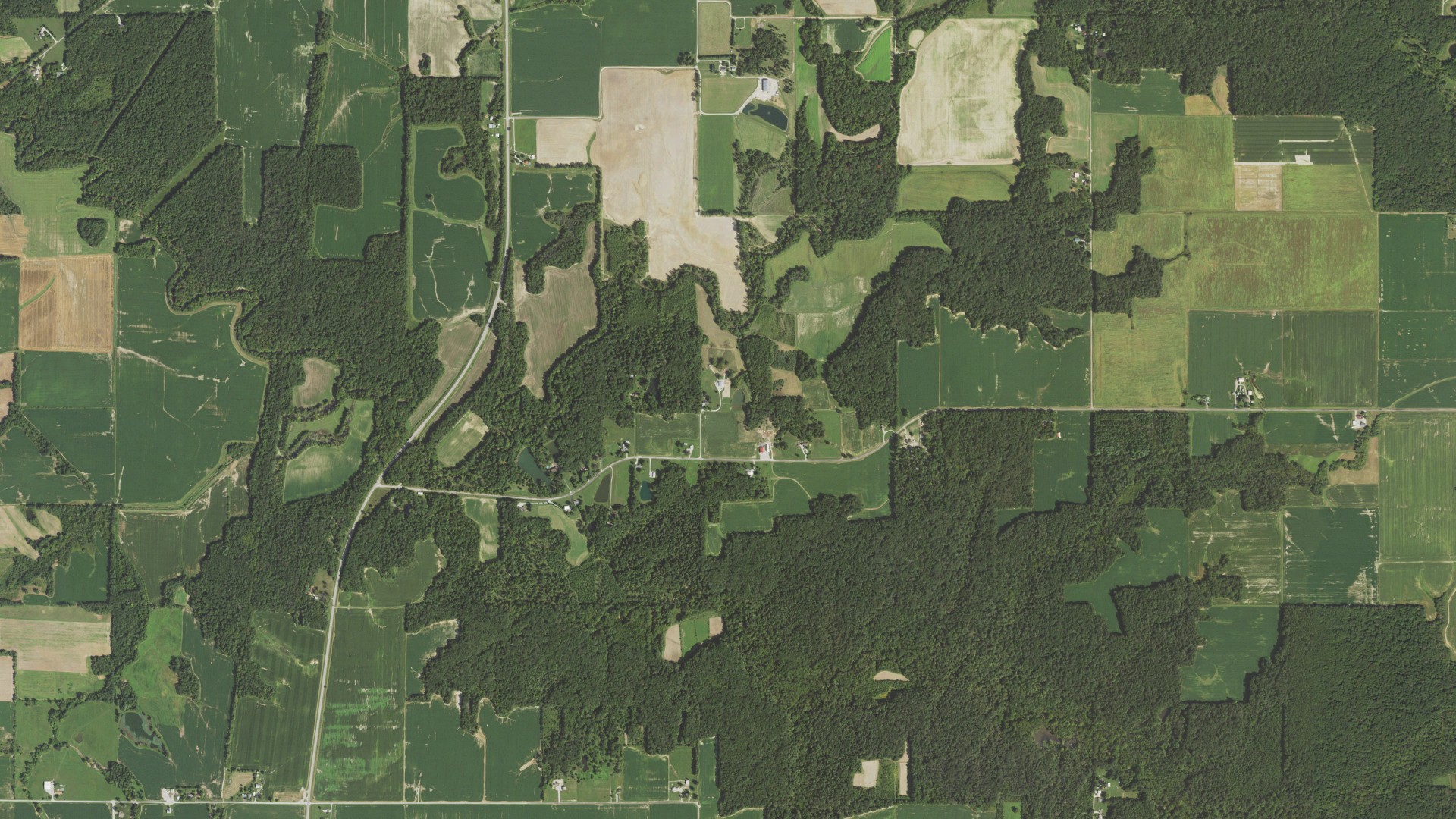 Aerial view of land around Carrigan, Illinois