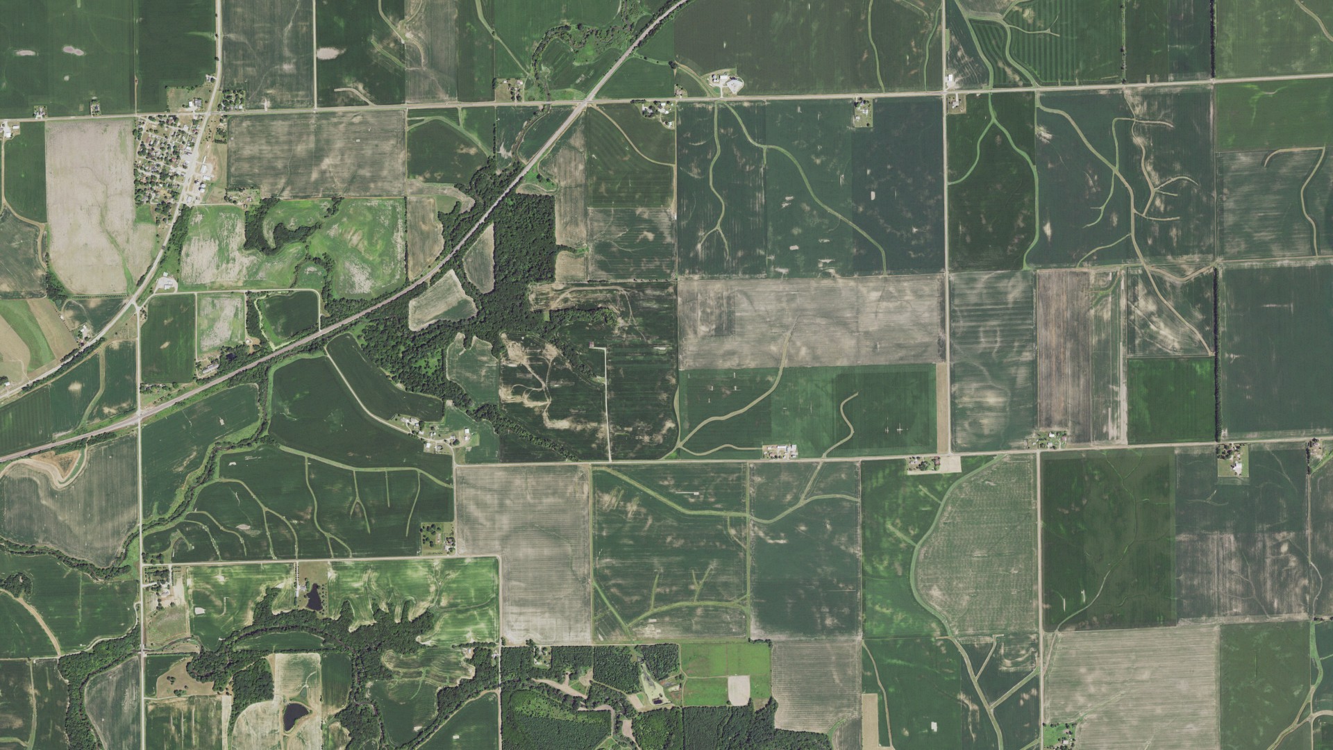 Aerial view of land around Bell Plain, Illinois