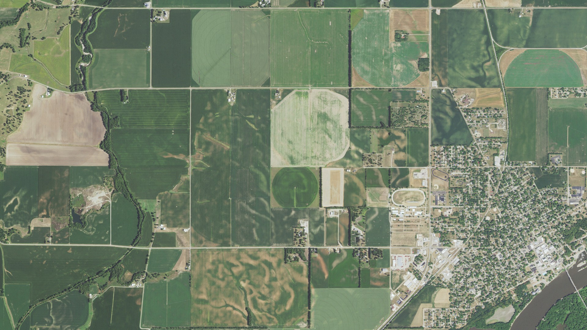 Aerial view of land around Henry, Illinois