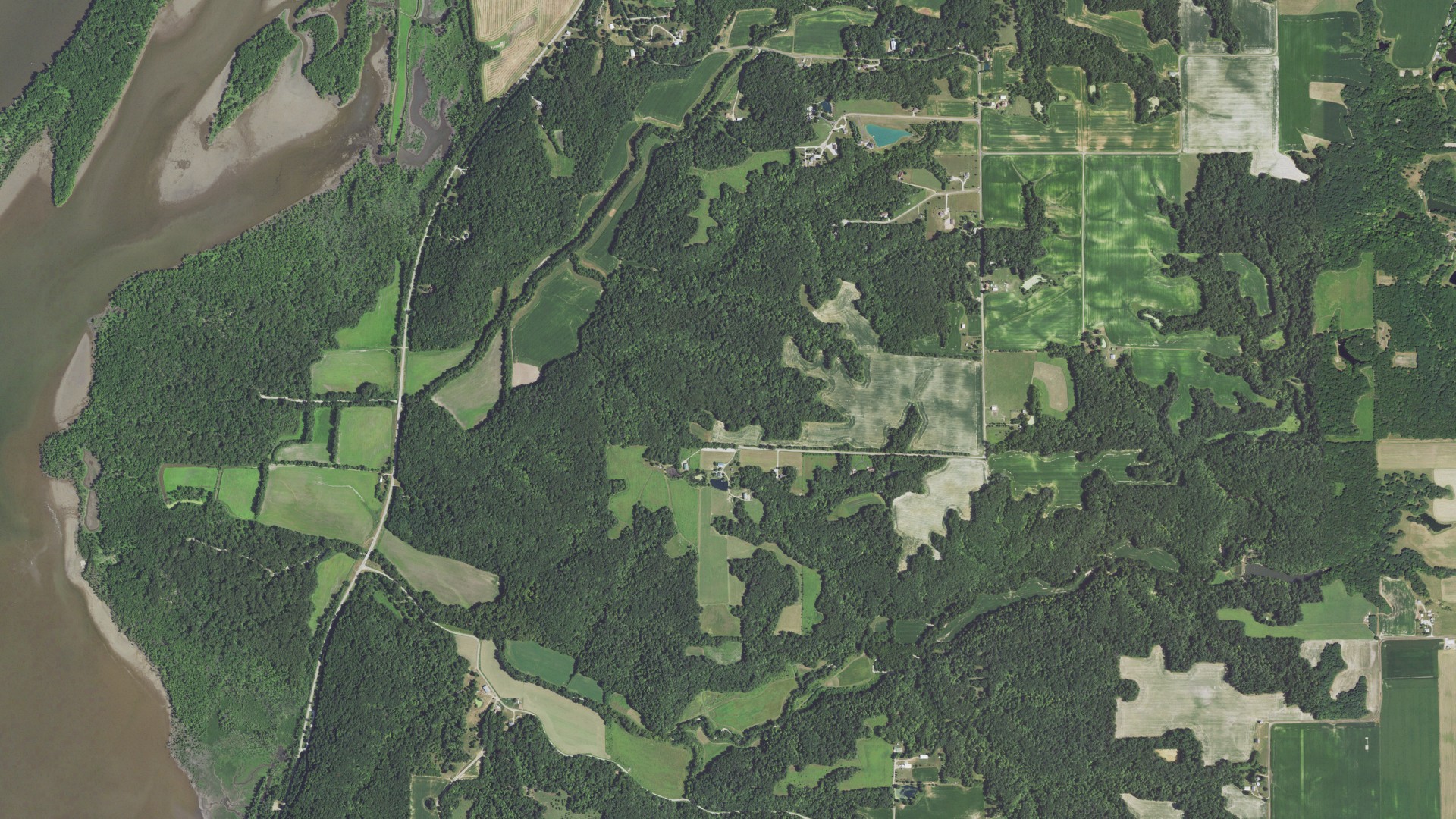 Aerial view of land around Lacon, Illinois