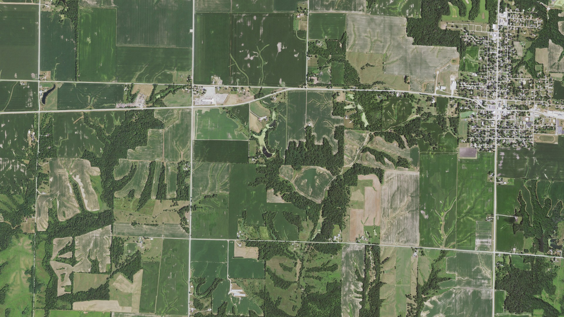 Aerial view of land around Greene, Illinois