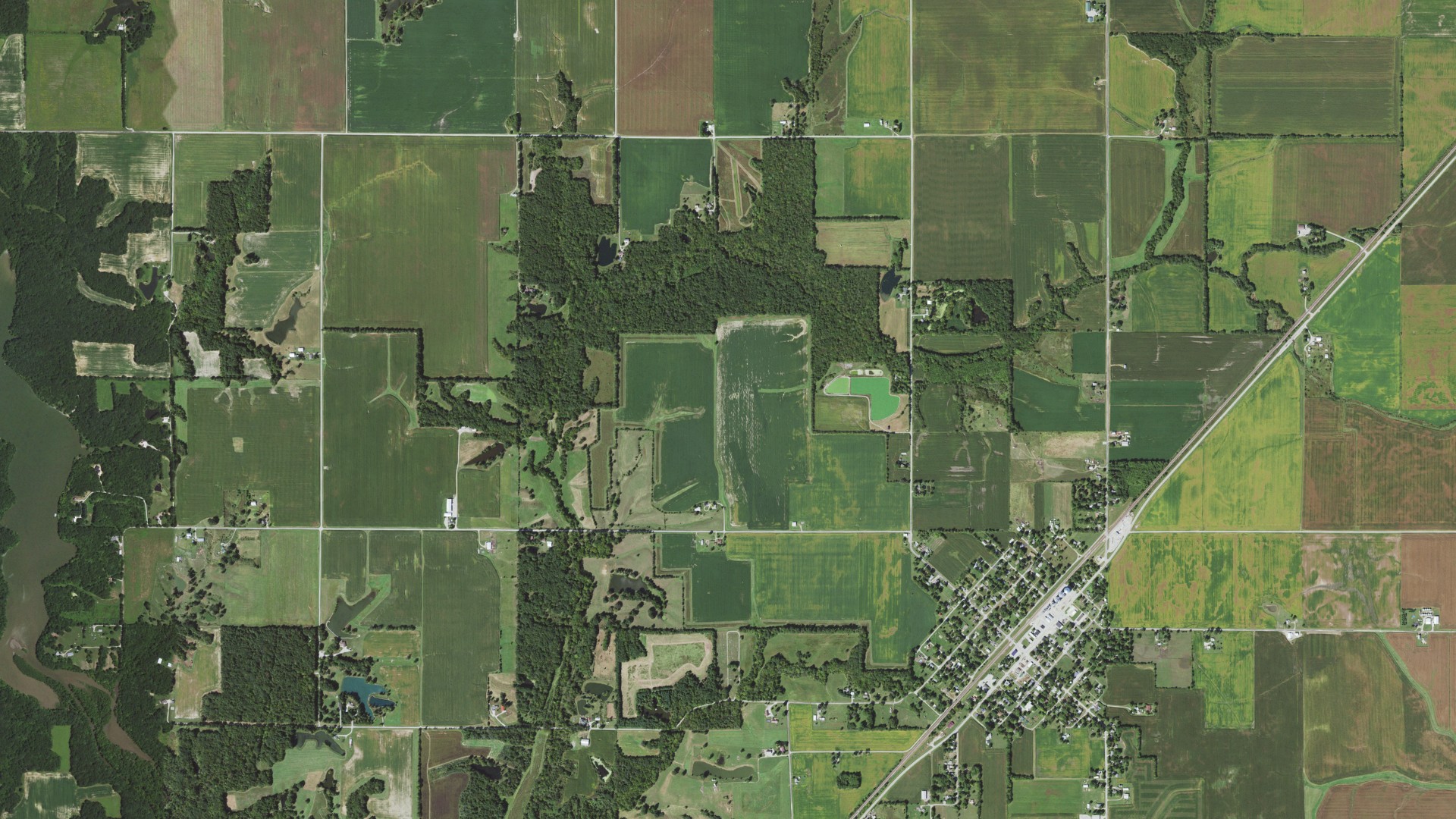 Aerial view of land around Irving, Illinois