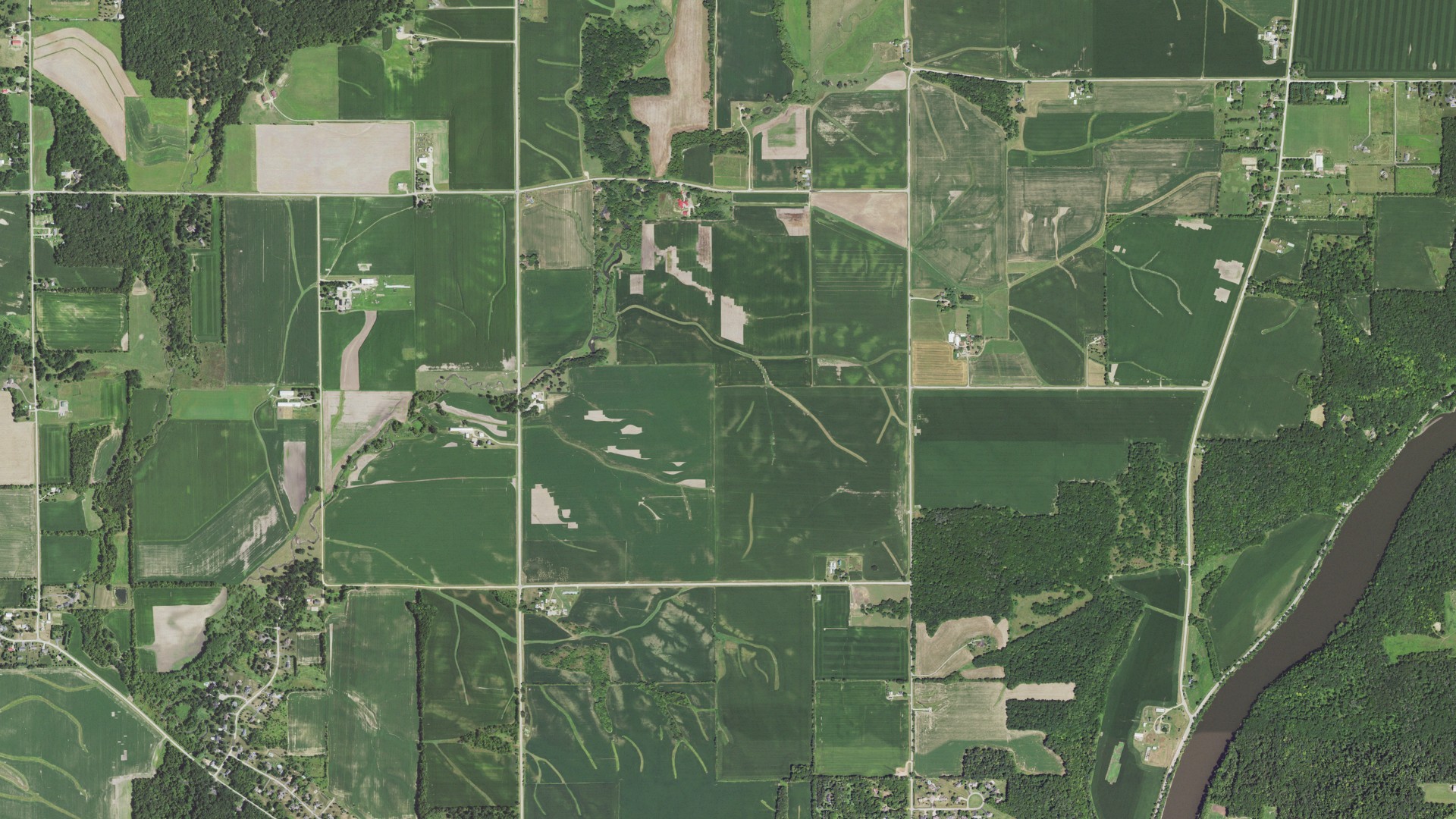 Aerial view of land around Byron, Illinois