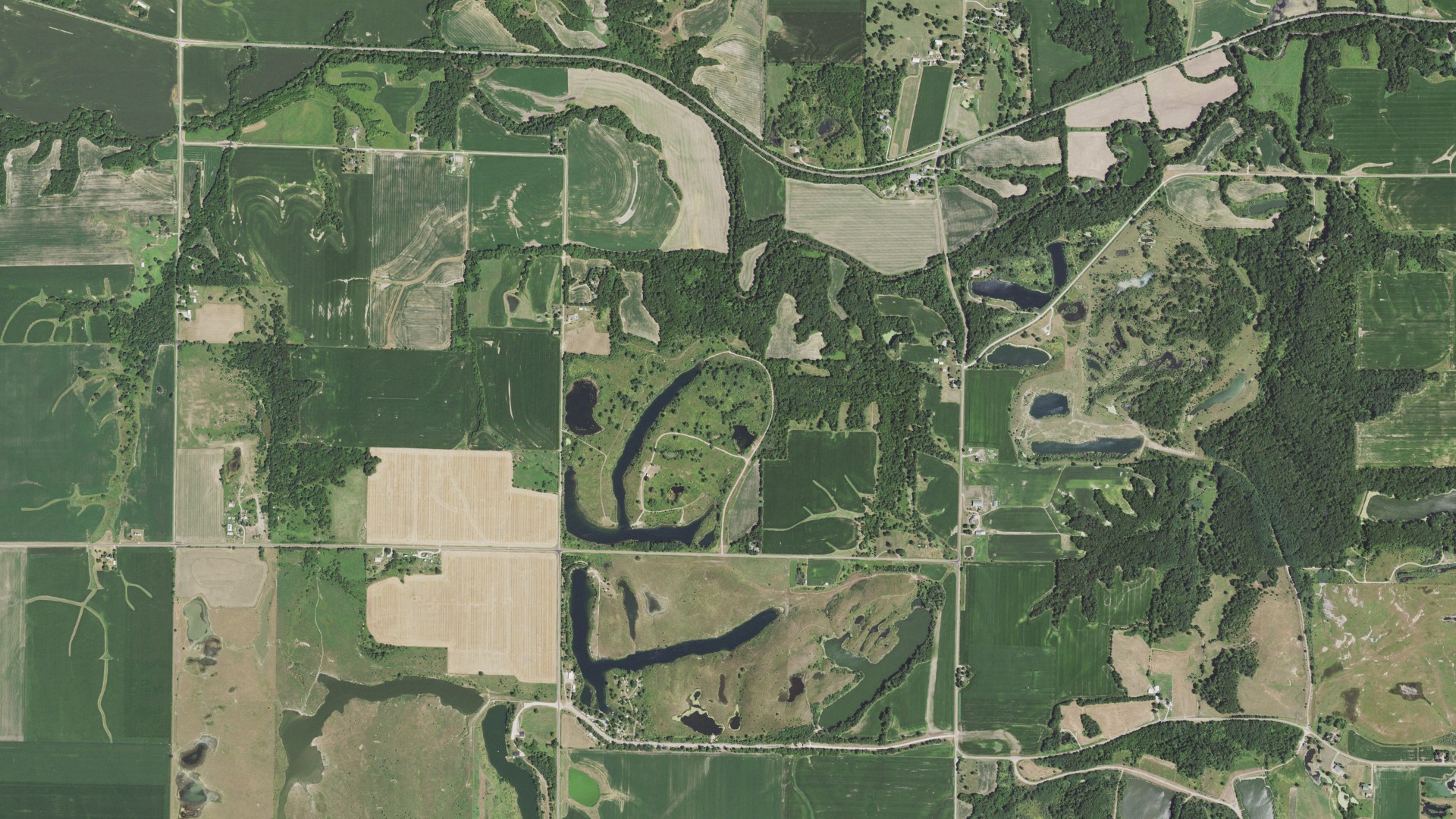Aerial view of land around Elmwood, Illinois