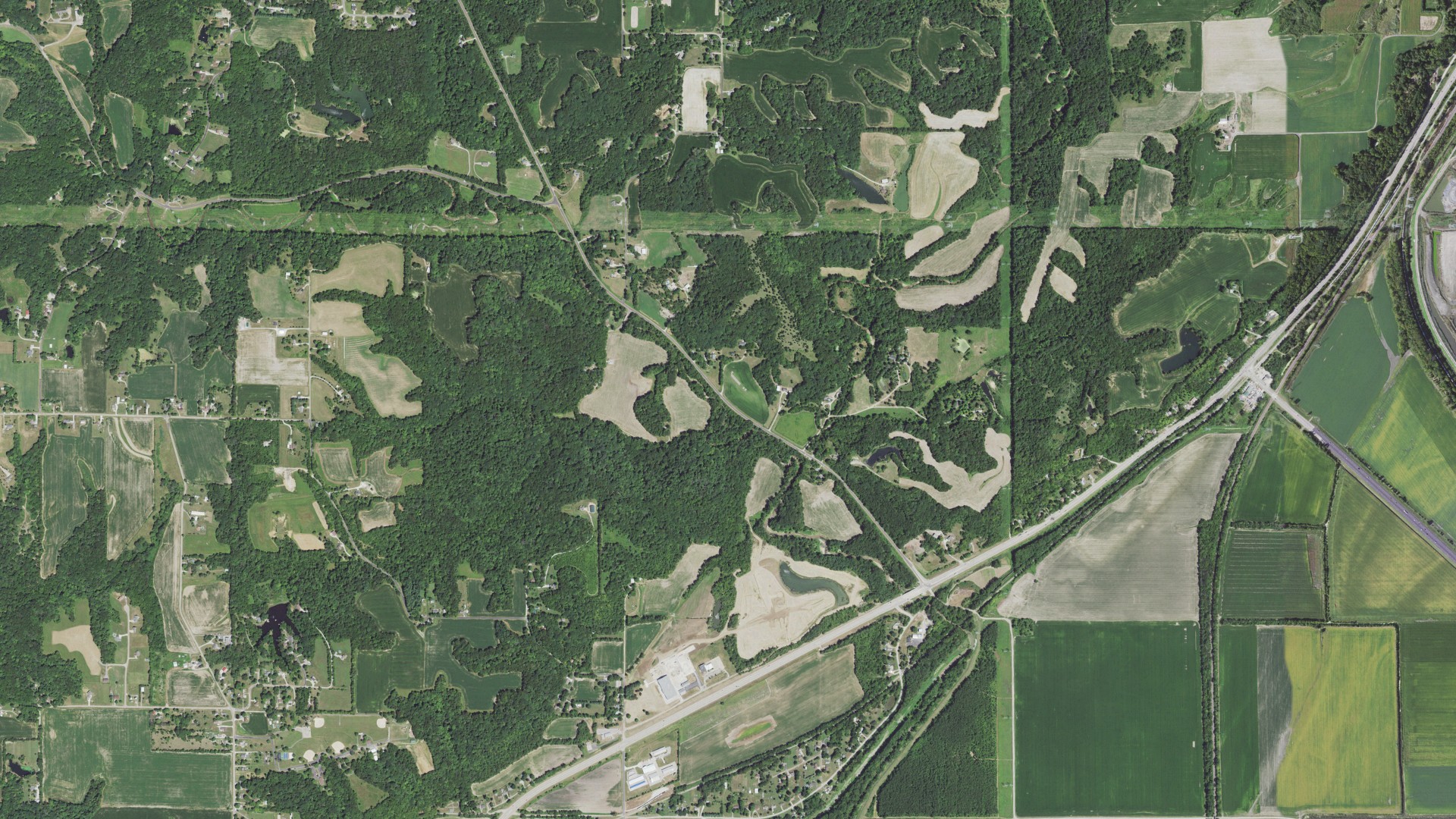 Aerial view of land around Hollis, Illinois