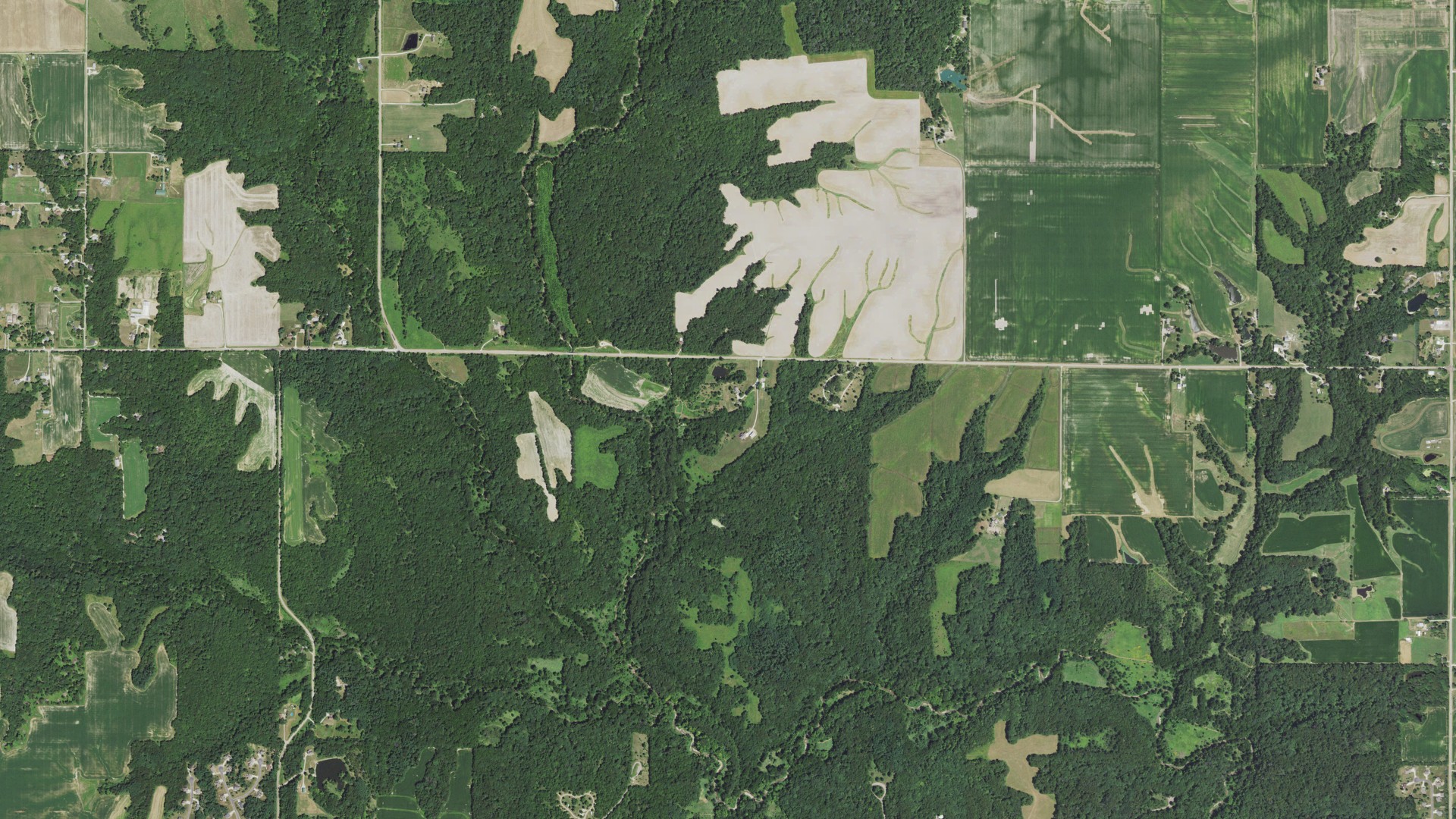 Aerial view of land around Jubilee, Illinois