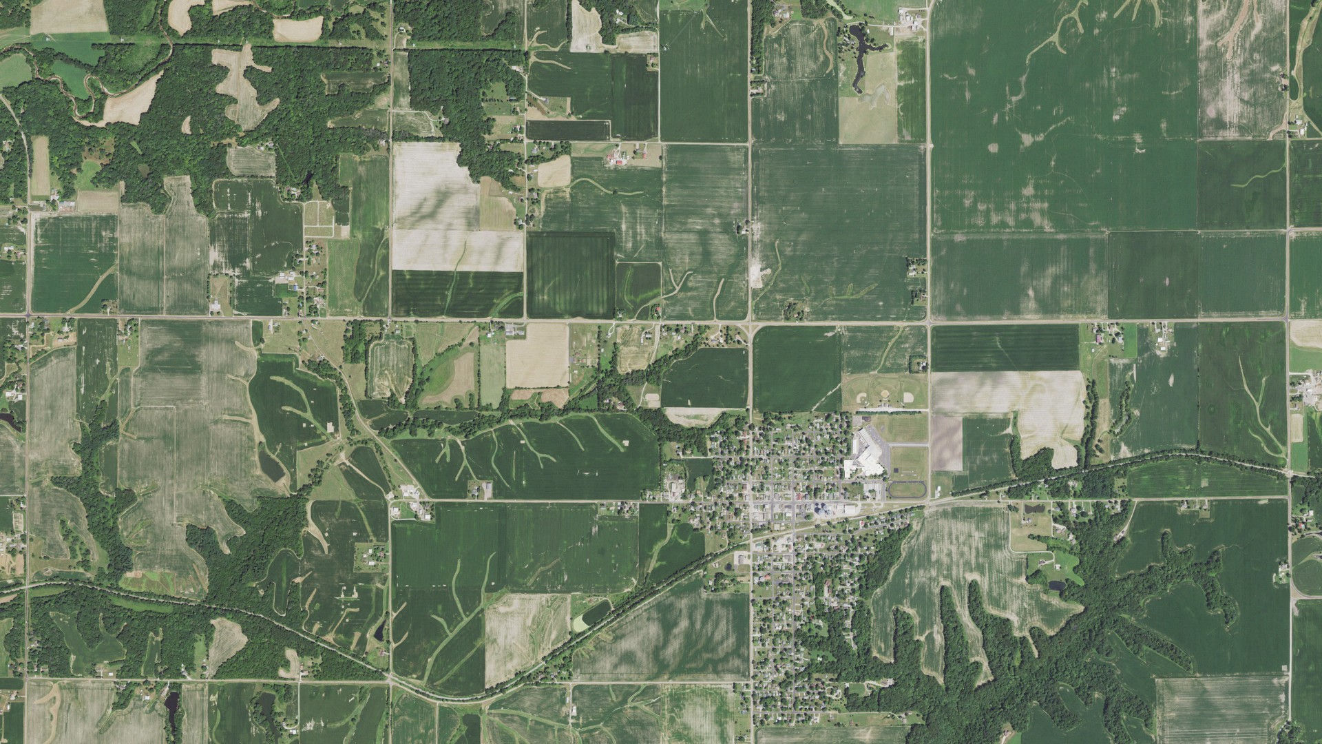 Natural-color aerial photograph of land around Timber, Illinois