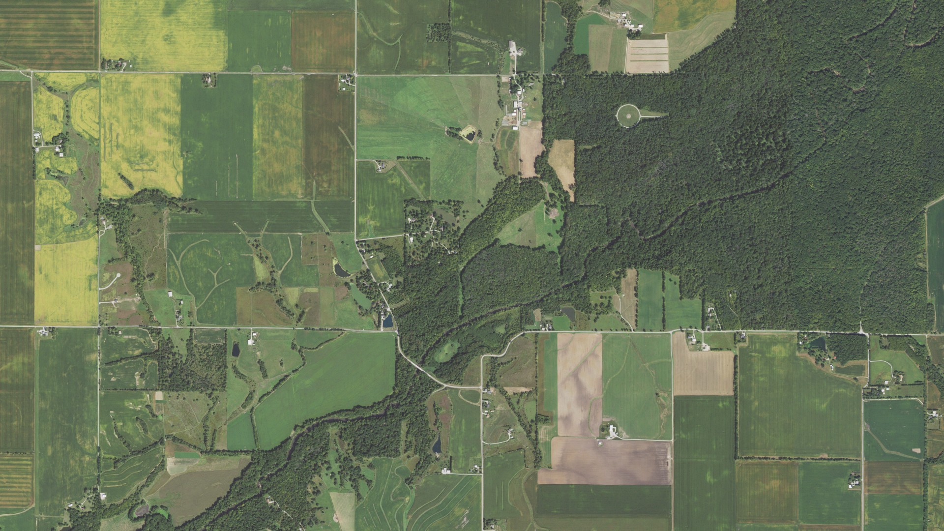 Natural-color aerial photograph of land around Willow Branch, Illinois