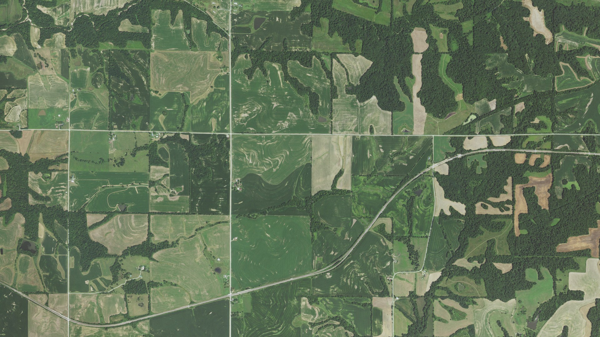 Aerial view of land around Hadley, Illinois