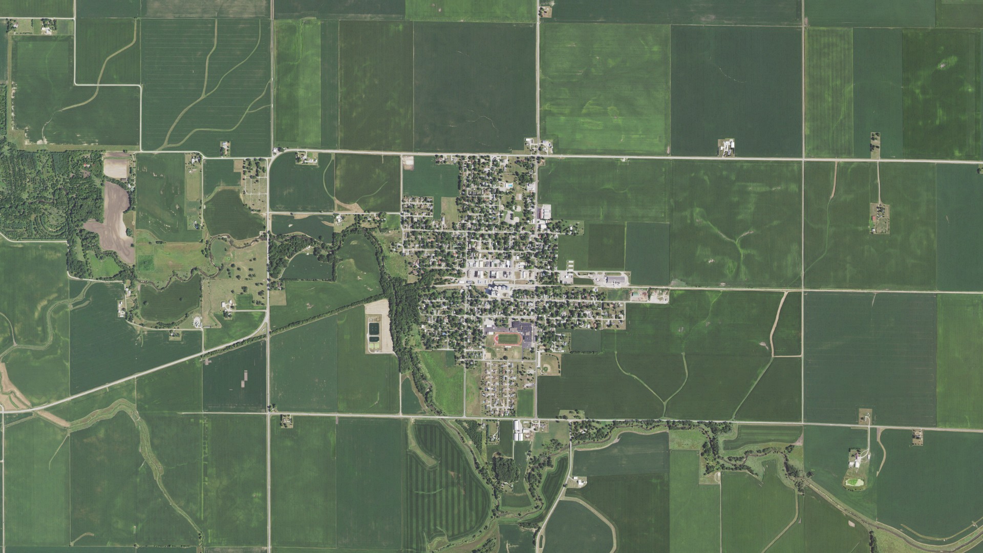 Aerial view of land around Colfax, Illinois
