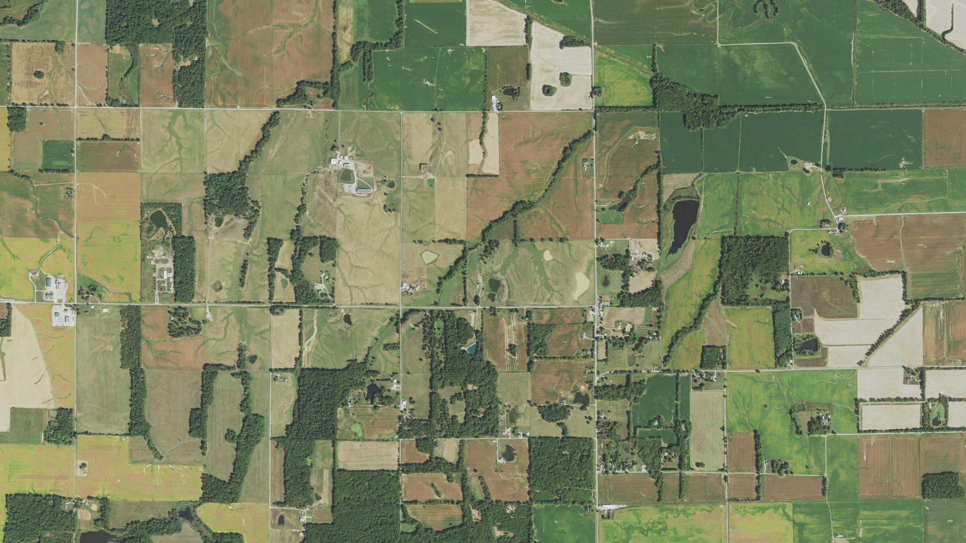 Aerial view of land around Long Branch, Illinois