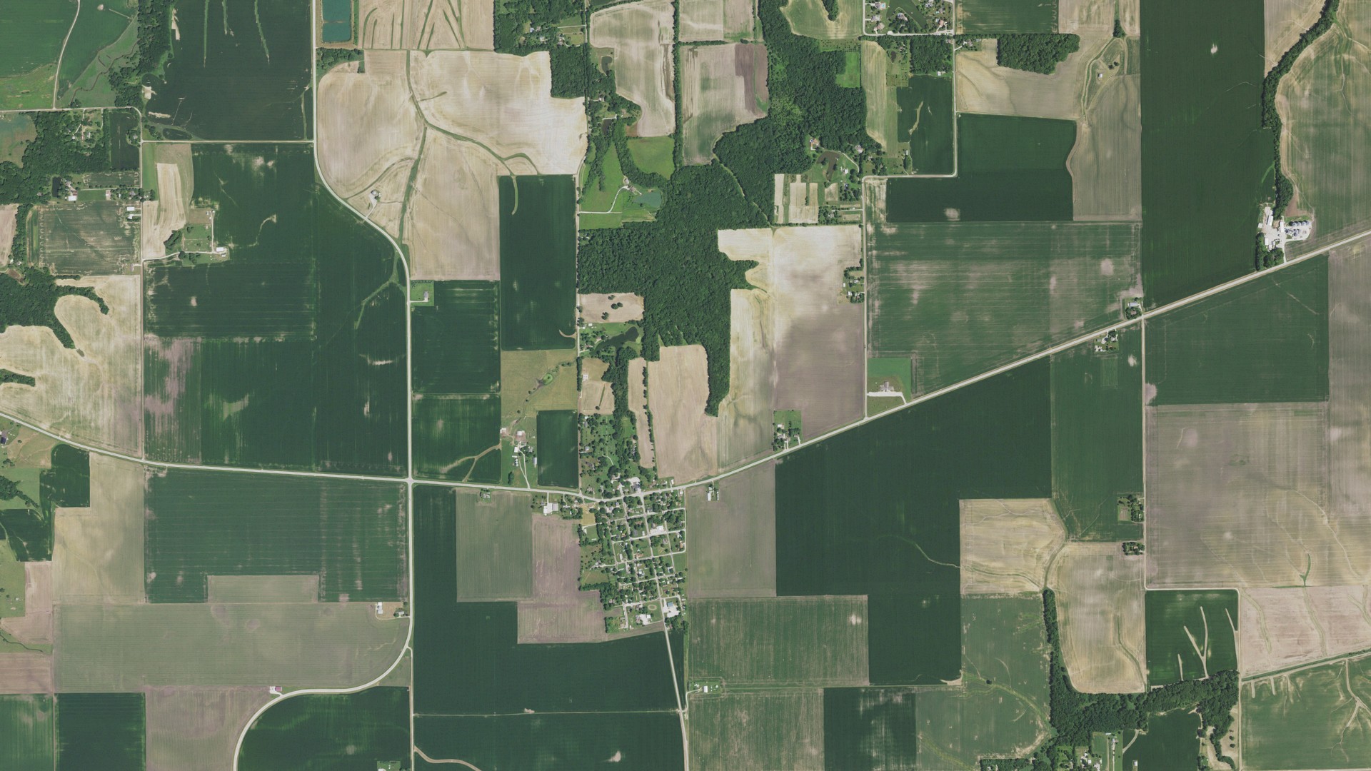 Aerial view of land around Island Grove, Illinois