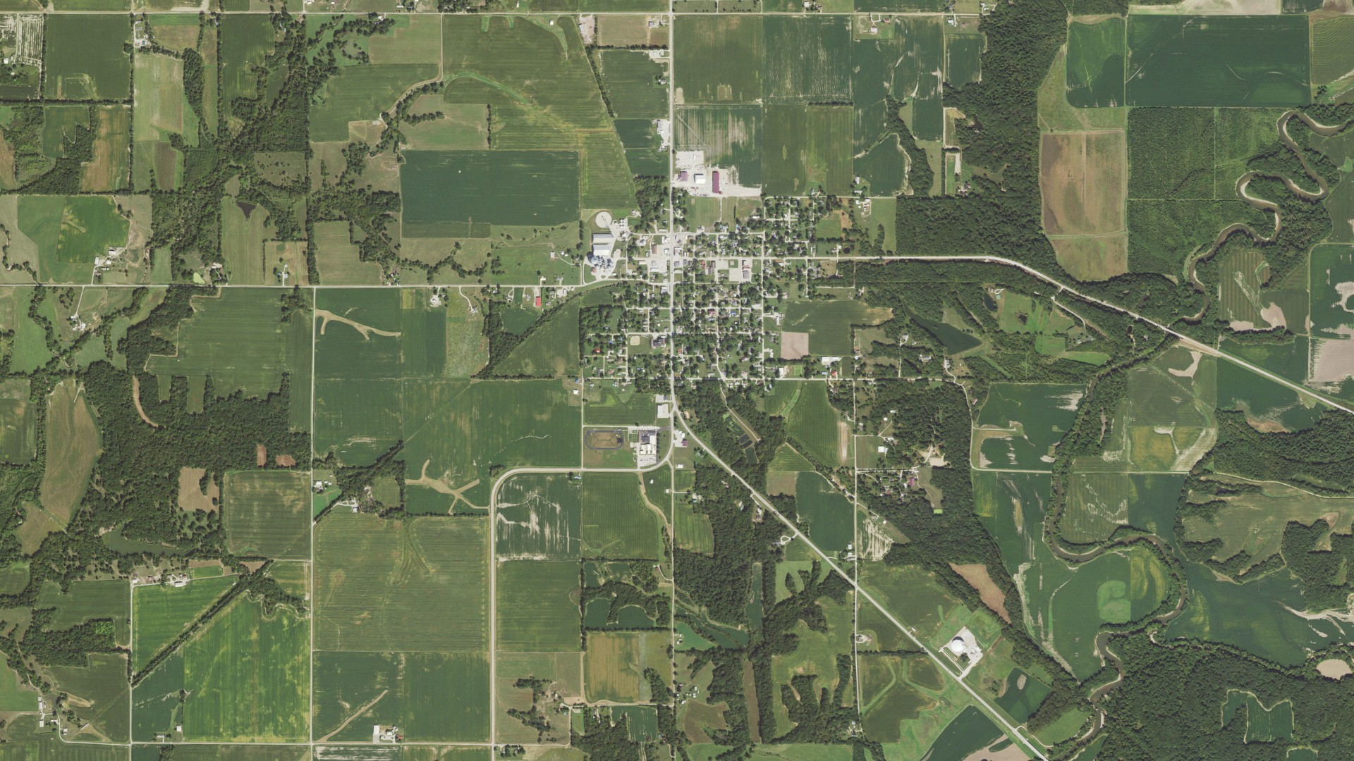 Aerial view of land around Dry Point, Illinois