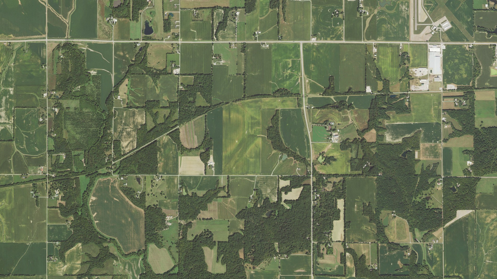 Natural-color aerial photograph of land around Rose, Illinois