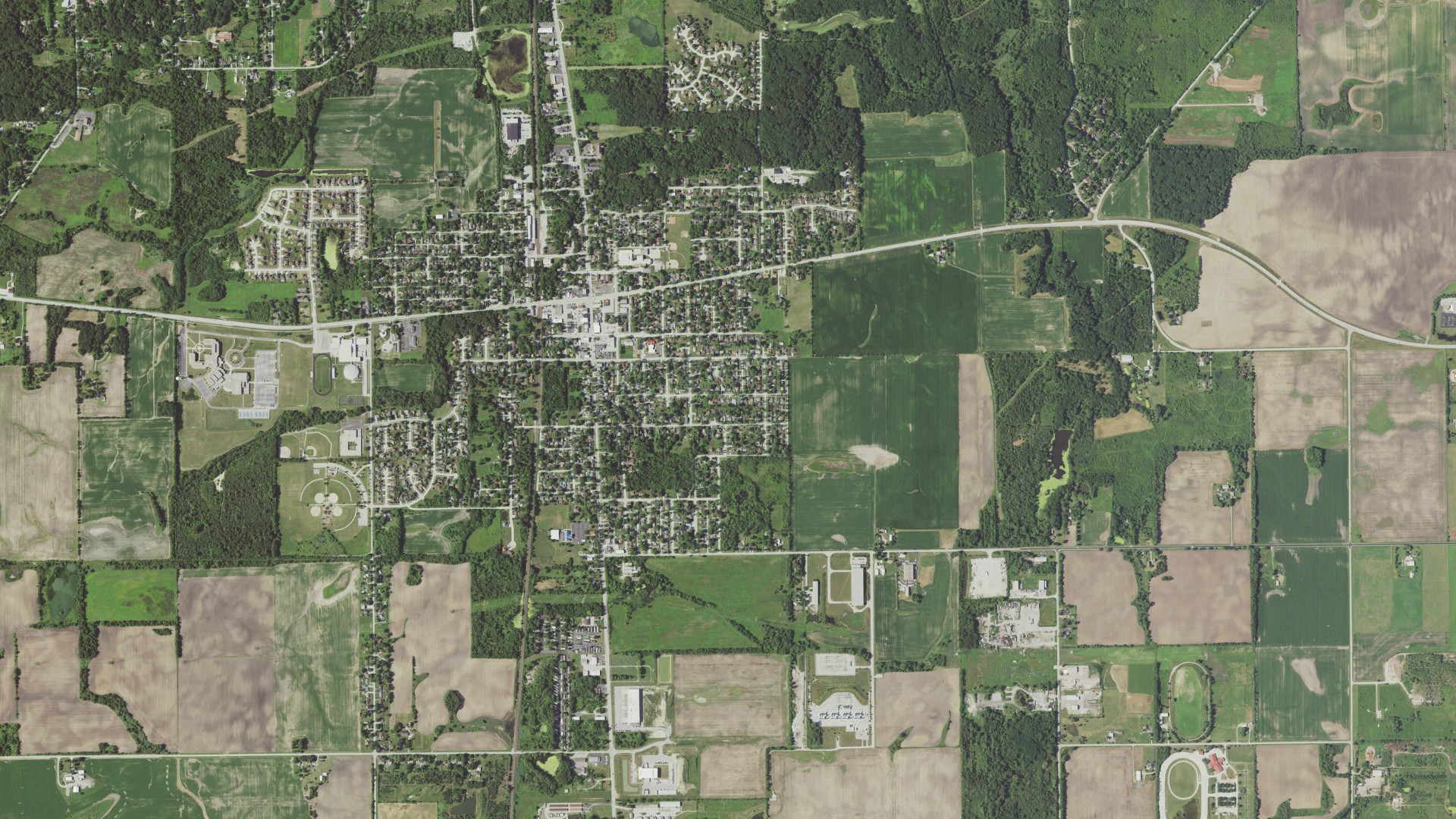 Aerial view of land around Crete, Illinois