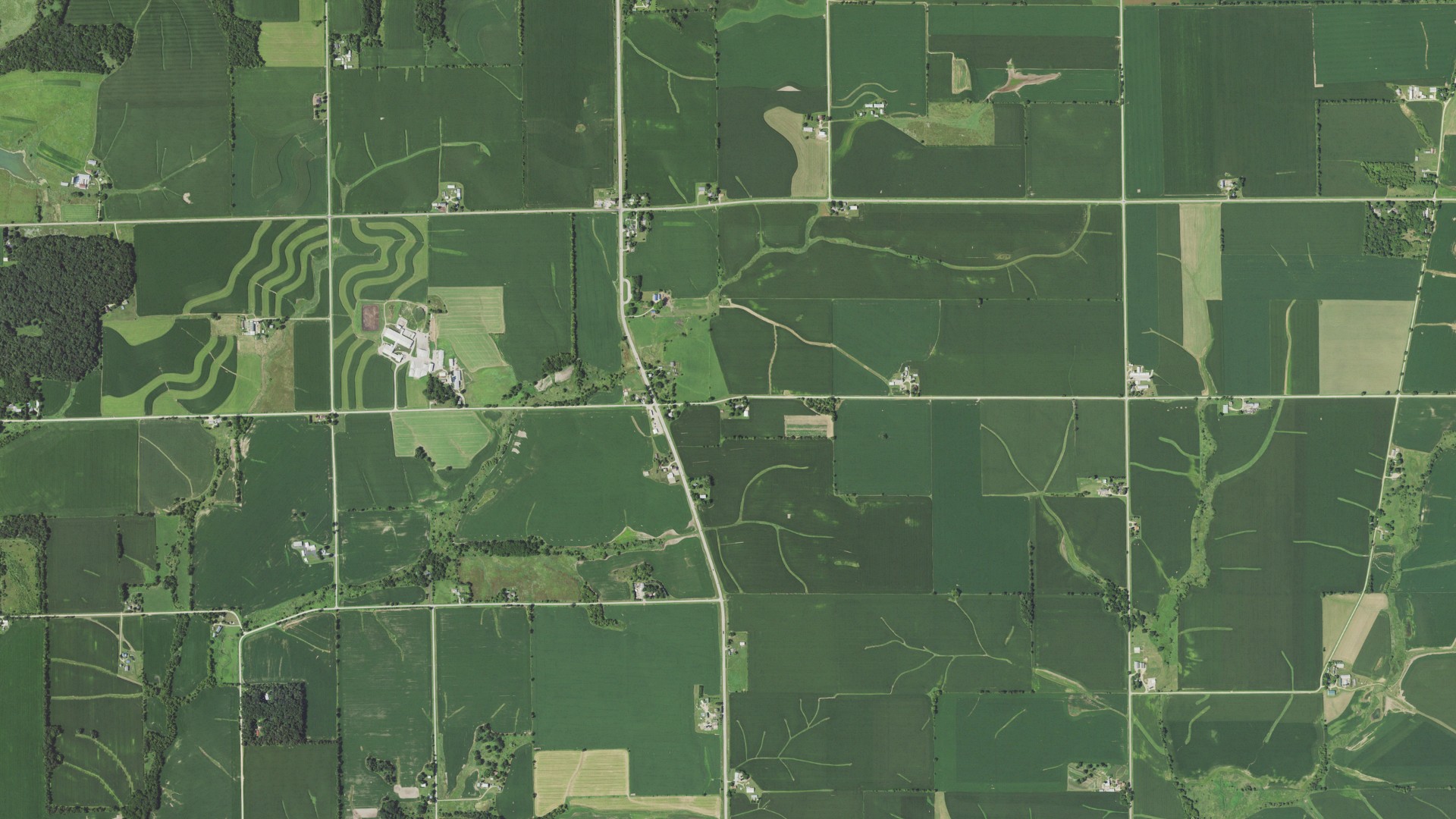 Natural-color aerial photograph of land around Buckeye, Illinois