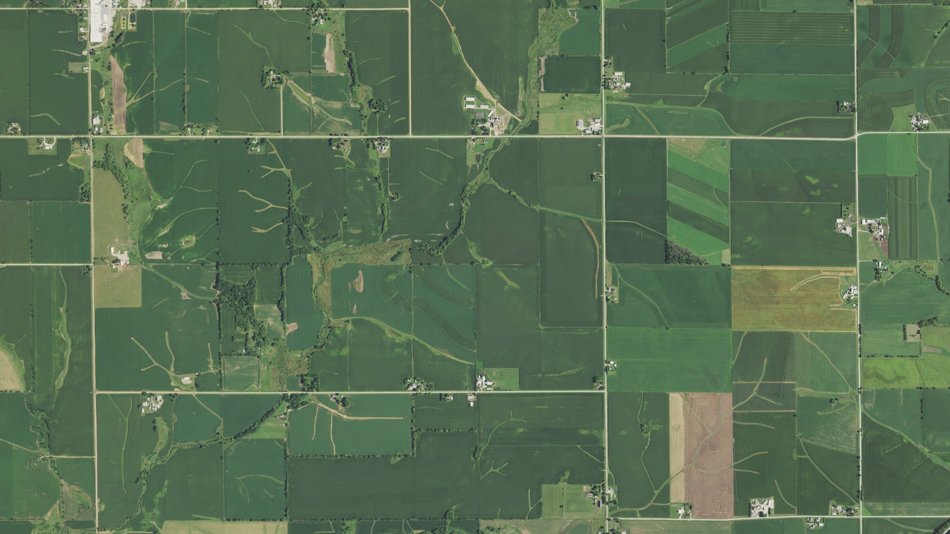 Aerial view of land around Dakota, Illinois