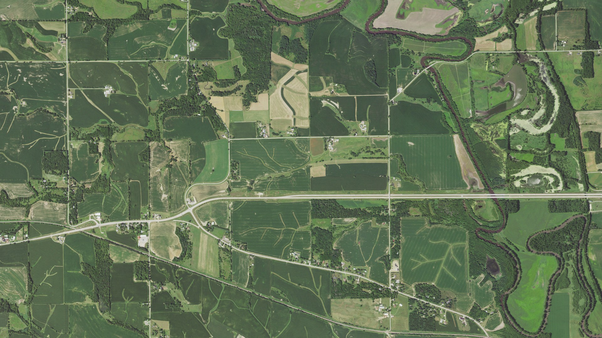 Aerial view of land around Harlem, Illinois